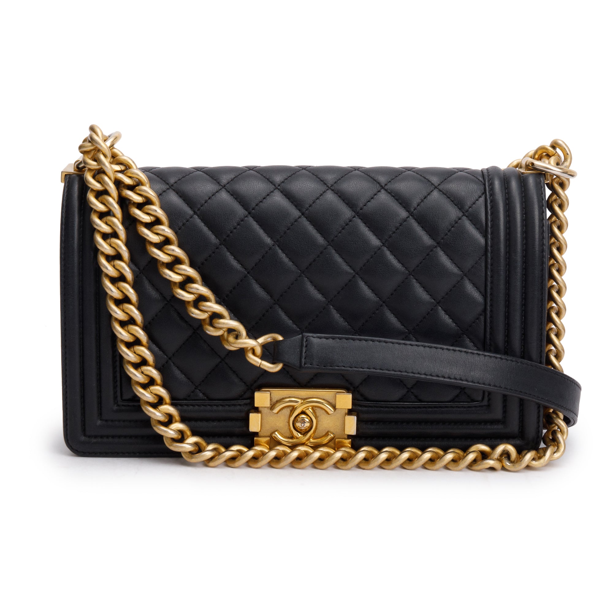 Chanel 2023 Black Quilted Lambskin Leather Medium Boy Bag w/ Box