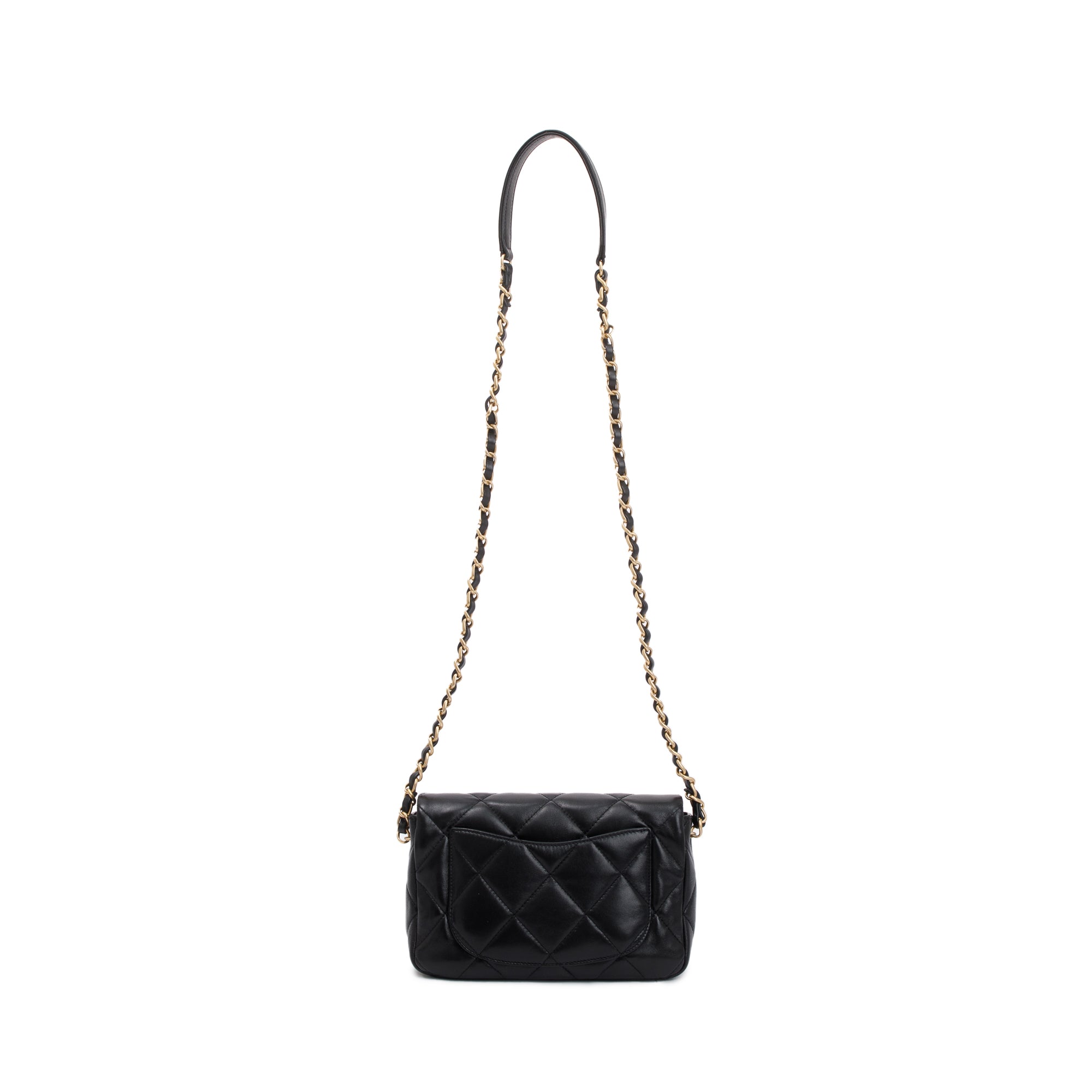 Chanel 2023 Black Quilted Lambskin Leather Small Heart Flap Bag w/ Box