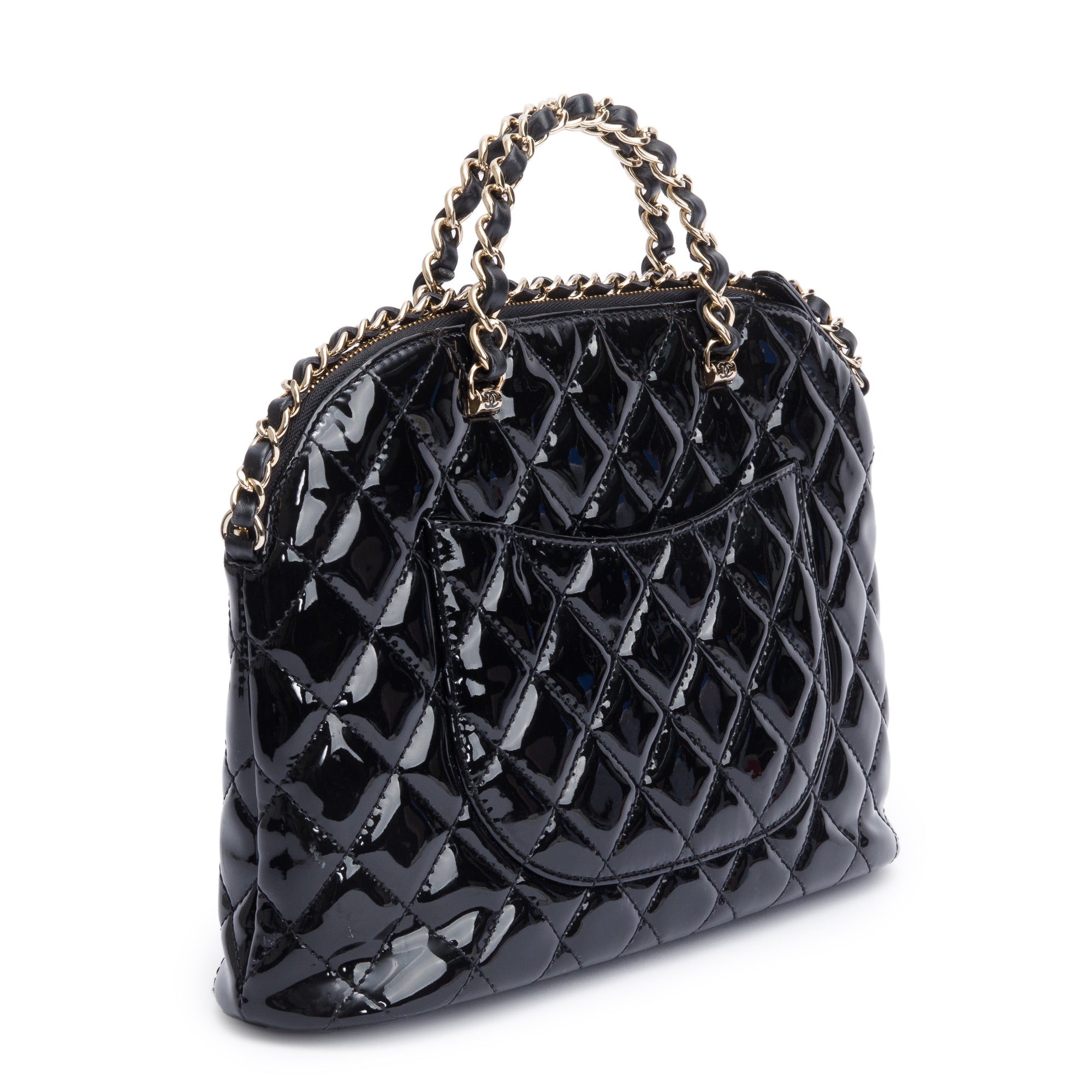 Chanel 2023 Black Quilted Patent Leather Shiny Coco Small Shopping Bag