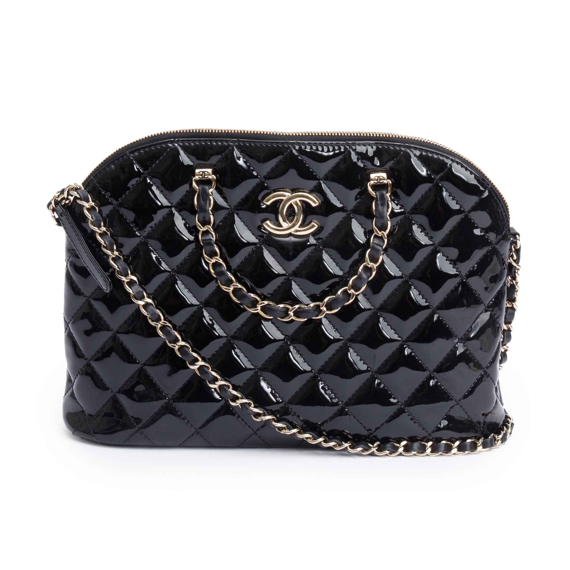 Chanel 2023 Black Quilted Patent Leather Shiny Coco Small Shopping Bag