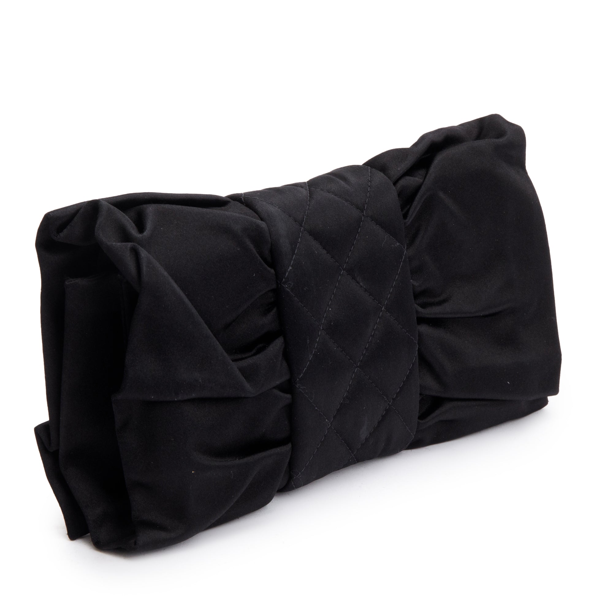 Chanel 2023 Black Quilted Satin Bow Clutch Crossbody