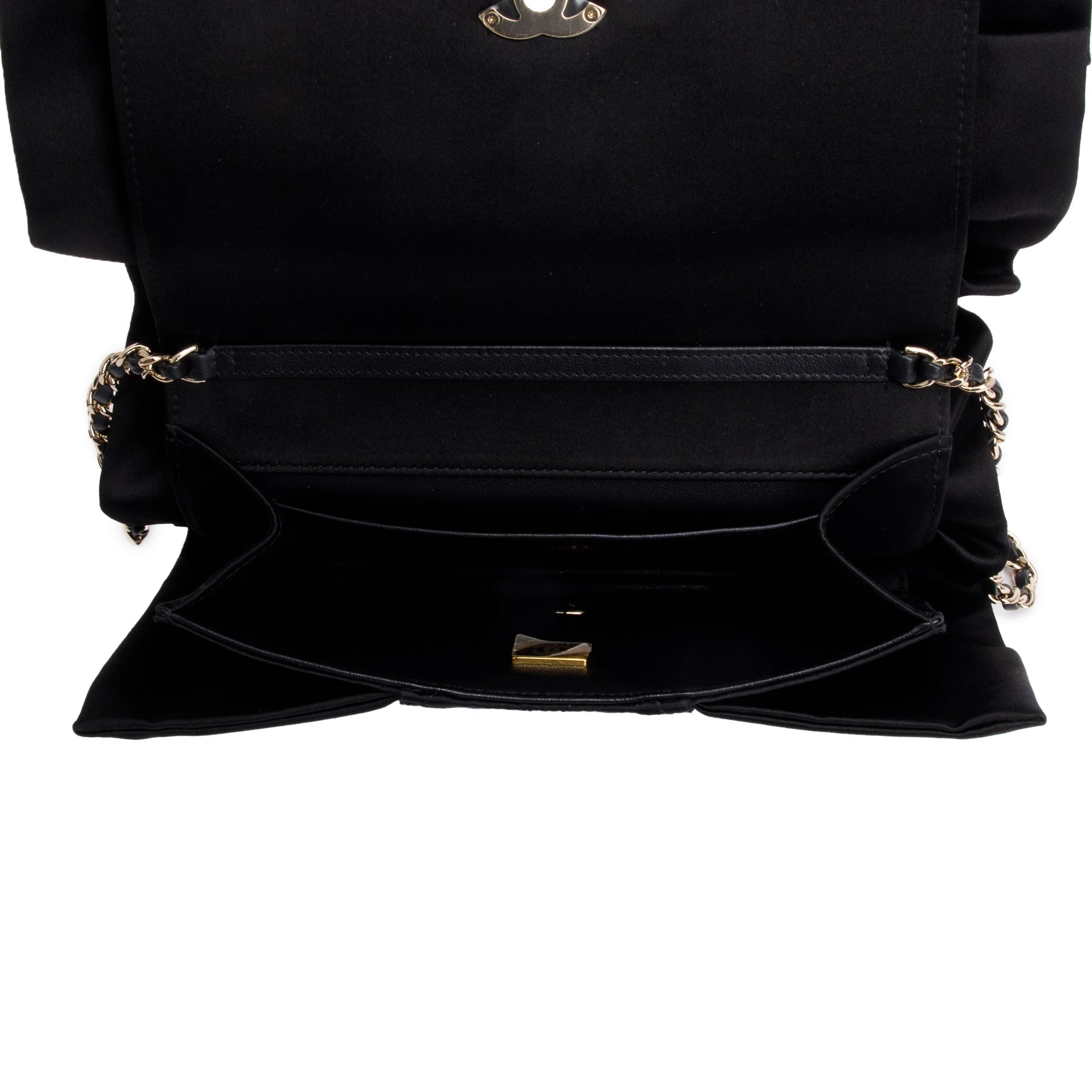 Chanel 2023 Black Quilted Satin Bow Clutch Crossbody