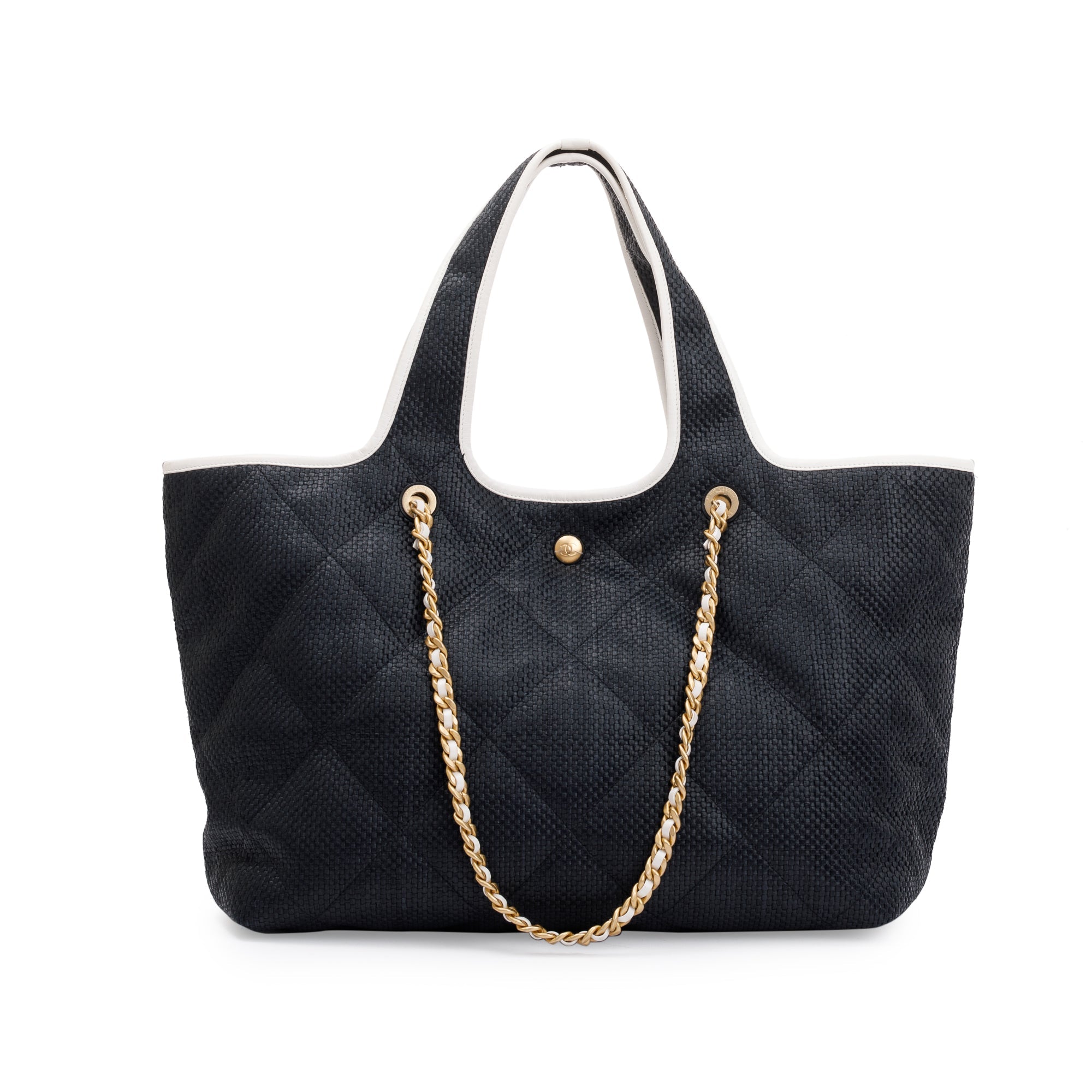 Chanel 2023 Black Raffia Calfskin Coco Maxi Beach Shopping Tote w/ Pouch