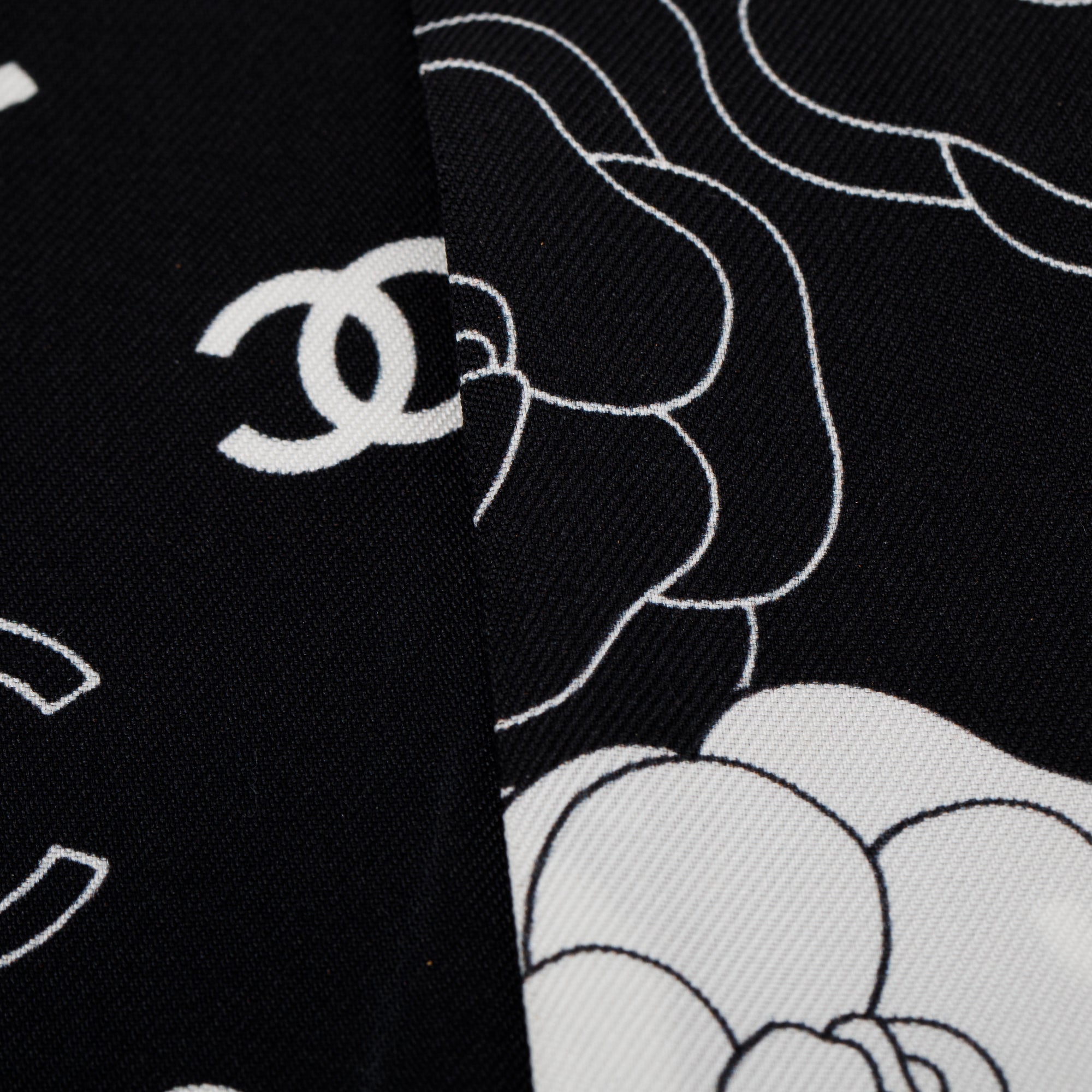 Chanel 2023 Black/White Printed Silk Twill Slim Bandeau w/ Box & Receipt