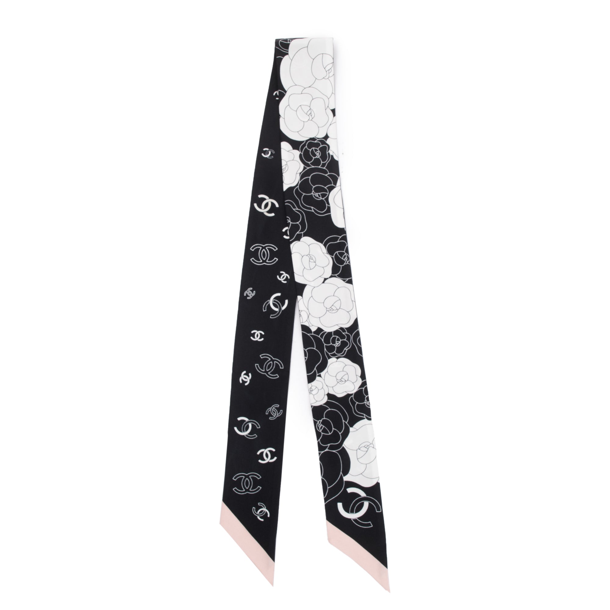 Chanel 2023 Black/White Printed Silk Twill Slim Bandeau w/ Box & Receipt