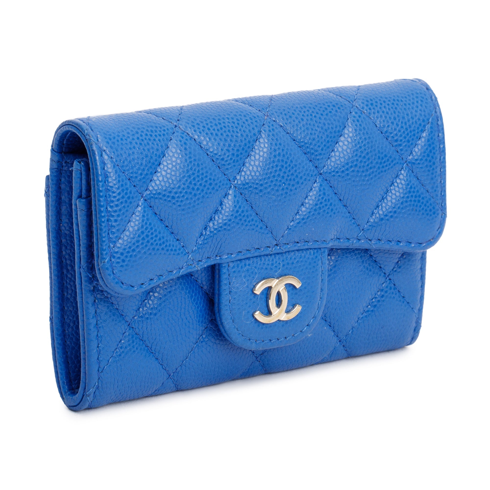 Chanel 2023 Blue Caviar Leather Classic Flap Card Holder w/ Box
