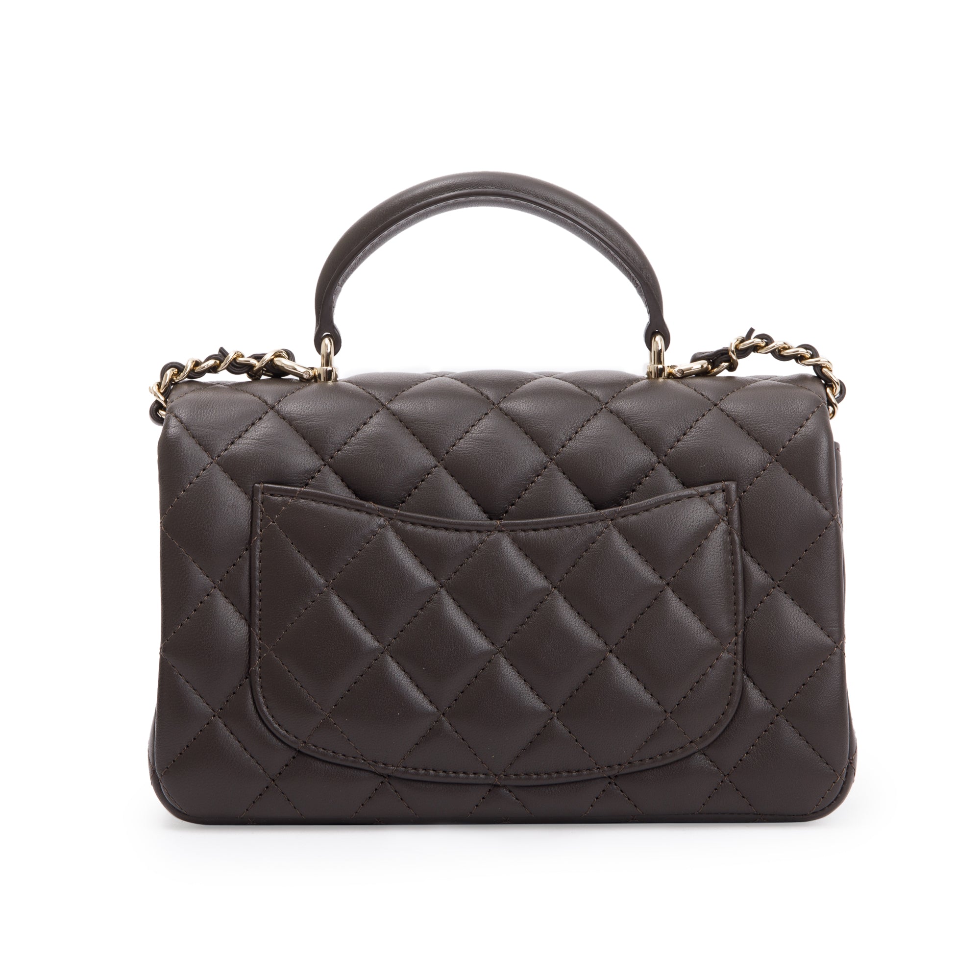Chanel 2023 Brown Quilted Lambskin Leather Mini Top Handle Rectangular –  Oliver Jewellery