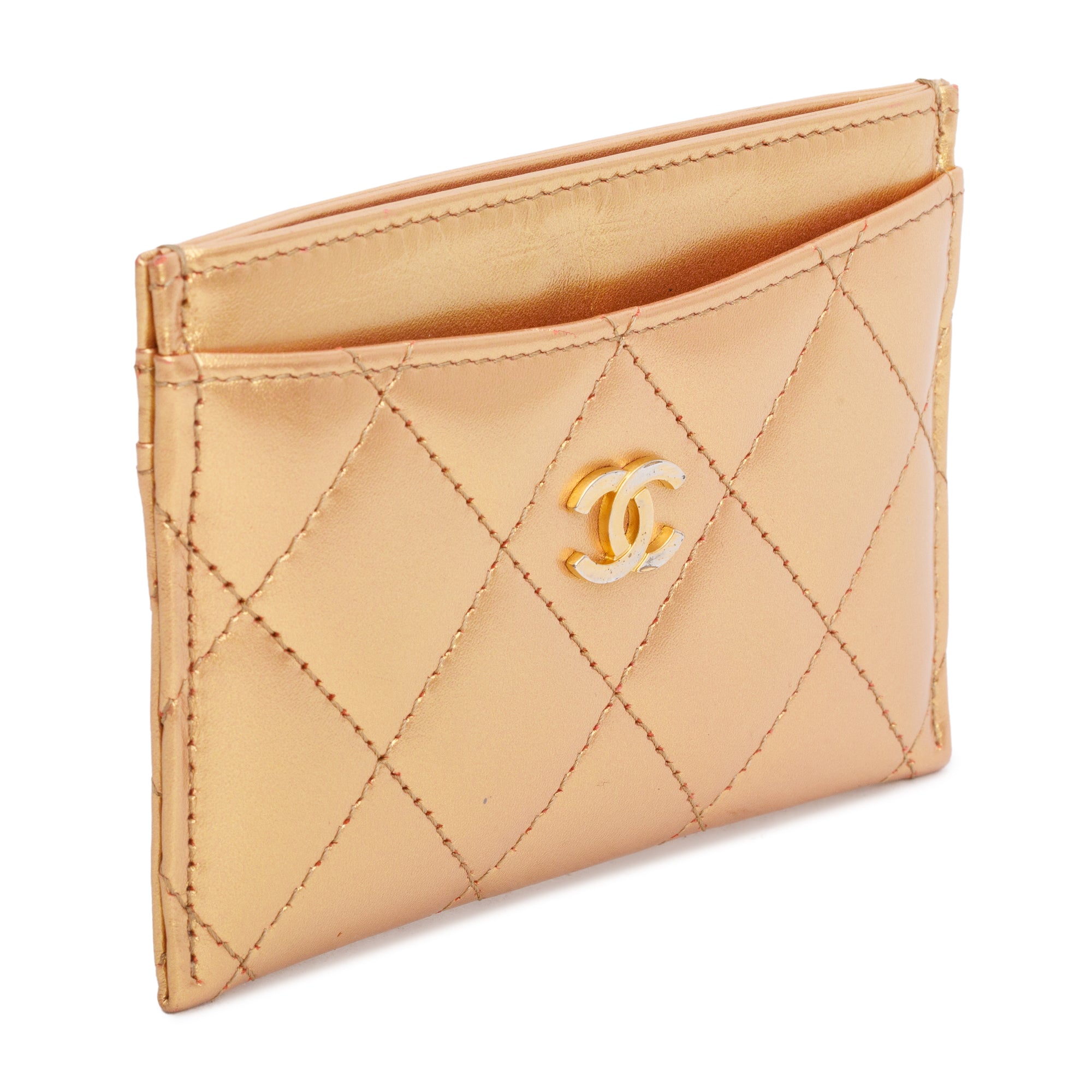 Chanel 2023 Gold Iridescent Lambskin Leather Classic Card Holder w/ Box & Receipt