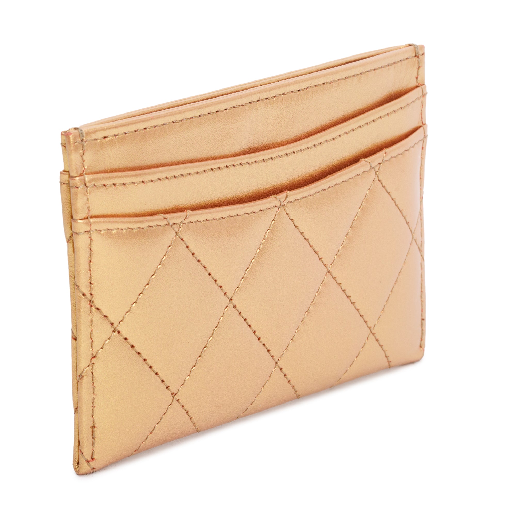 Chanel 2023 Gold Iridescent Lambskin Leather Classic Card Holder w/ Box & Receipt