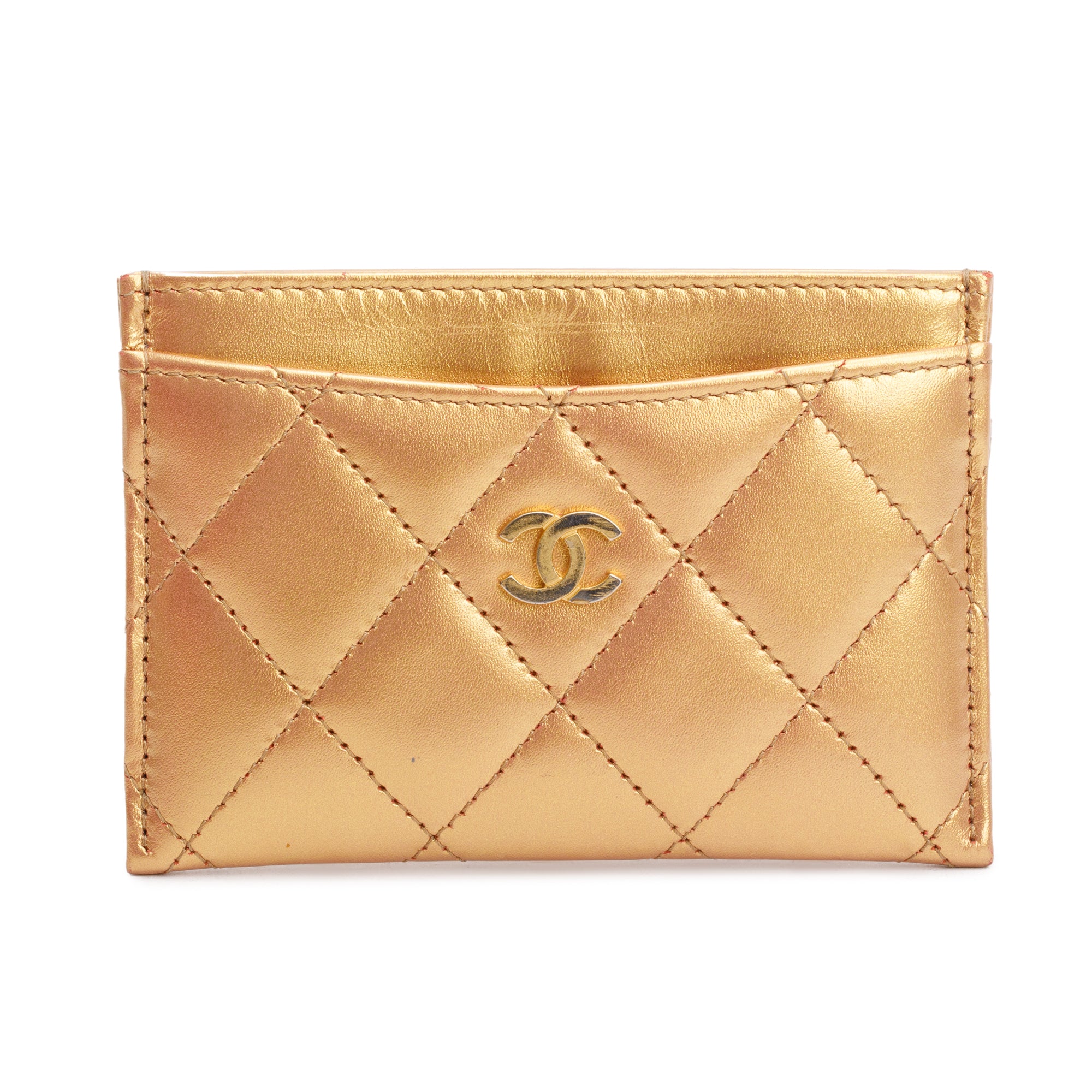 Chanel 2023 Gold Iridescent Lambskin Leather Classic Card Holder w/ Box & Receipt