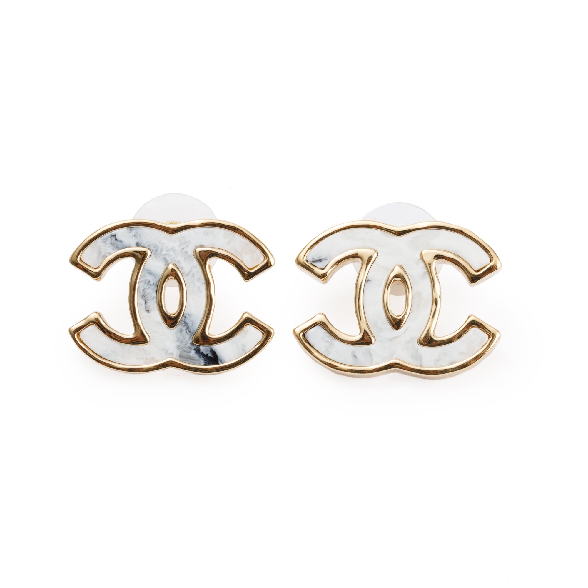 Chanel 2023 Gold Plated Enamel CC Stud Earrings w/ Box – Oliver