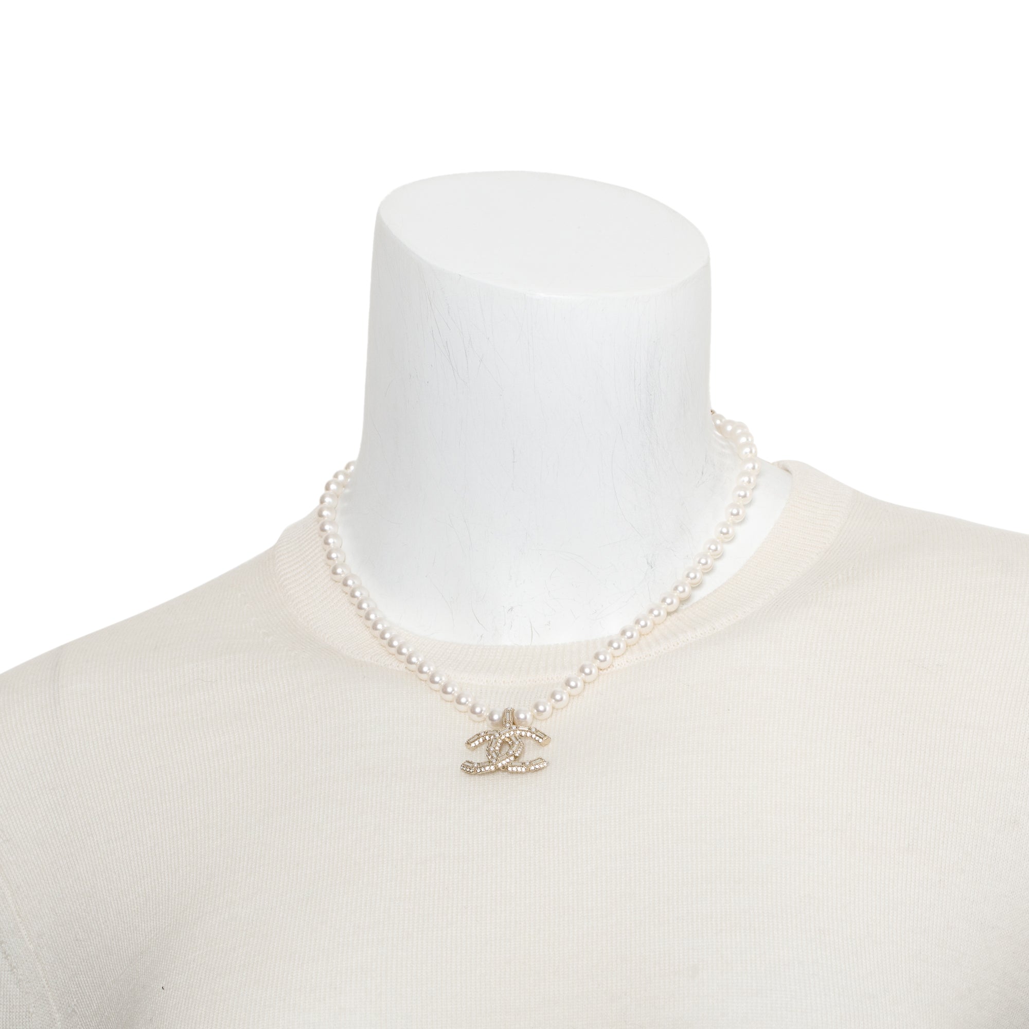 Chanel 2023 Gold Plated Faux Pearl Strass CC Drop Choker