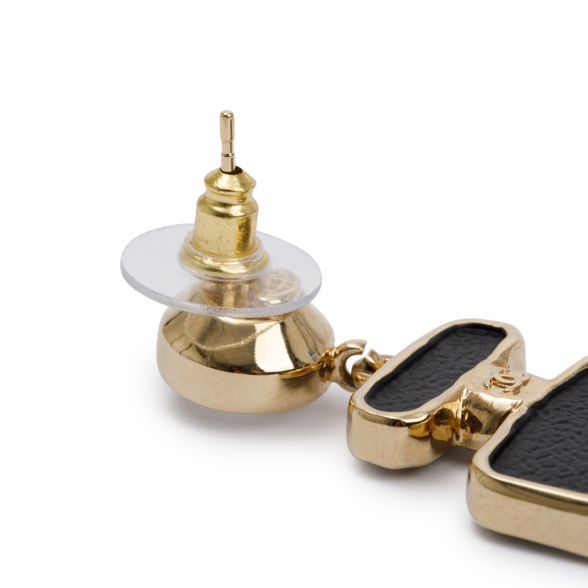 Chanel 2023 Gold Plated & Leather Strass Perfume Bottle Earrings w/ Box
