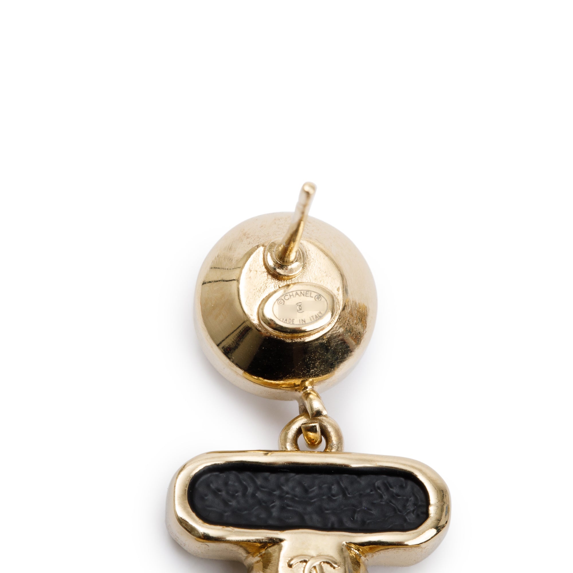 Chanel 2023 Gold Plated & Leather Strass Perfume Bottle Earrings w/ Box