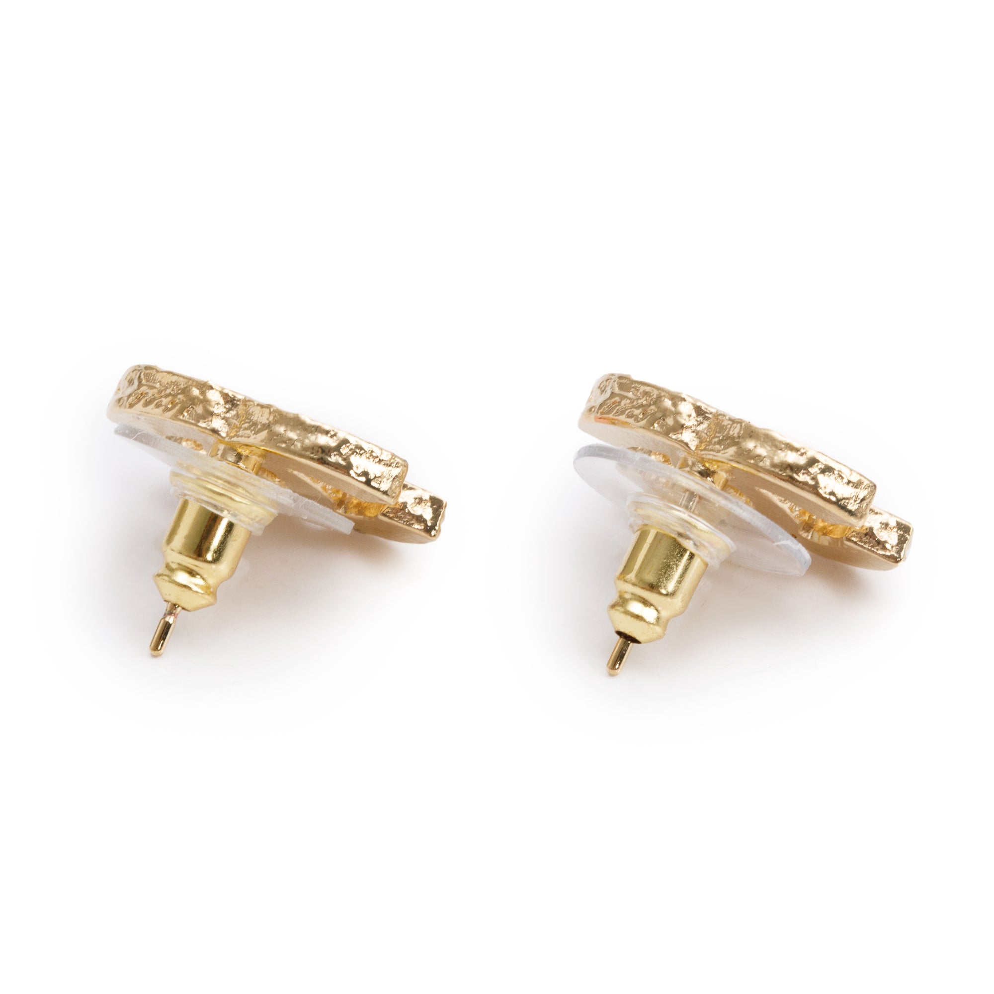 Chanel 2023 Gold Plated Pink Enamel Strass CC Stud Earrings w/ Box