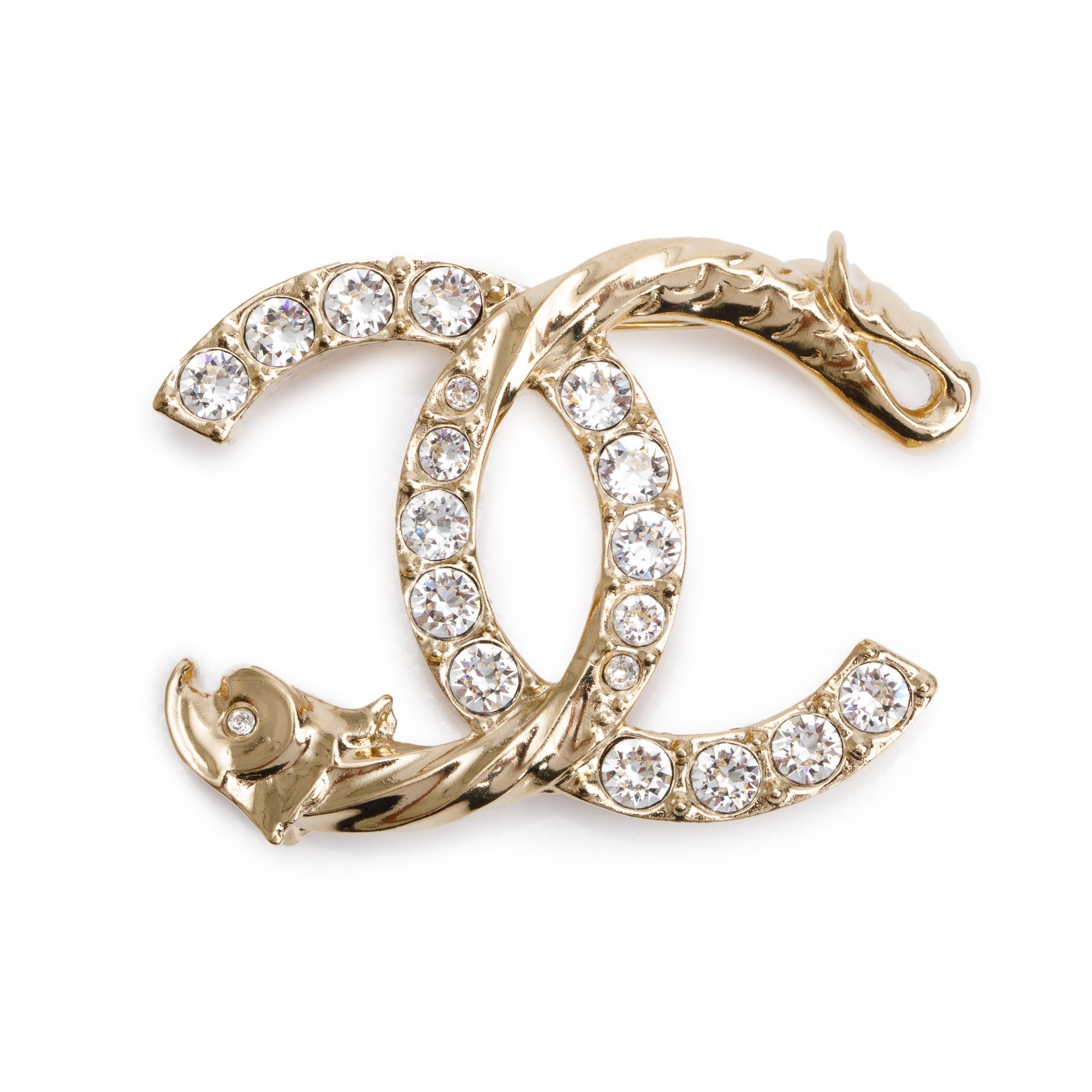 Chanel 2023 Gold Plated Strass CC Brooch