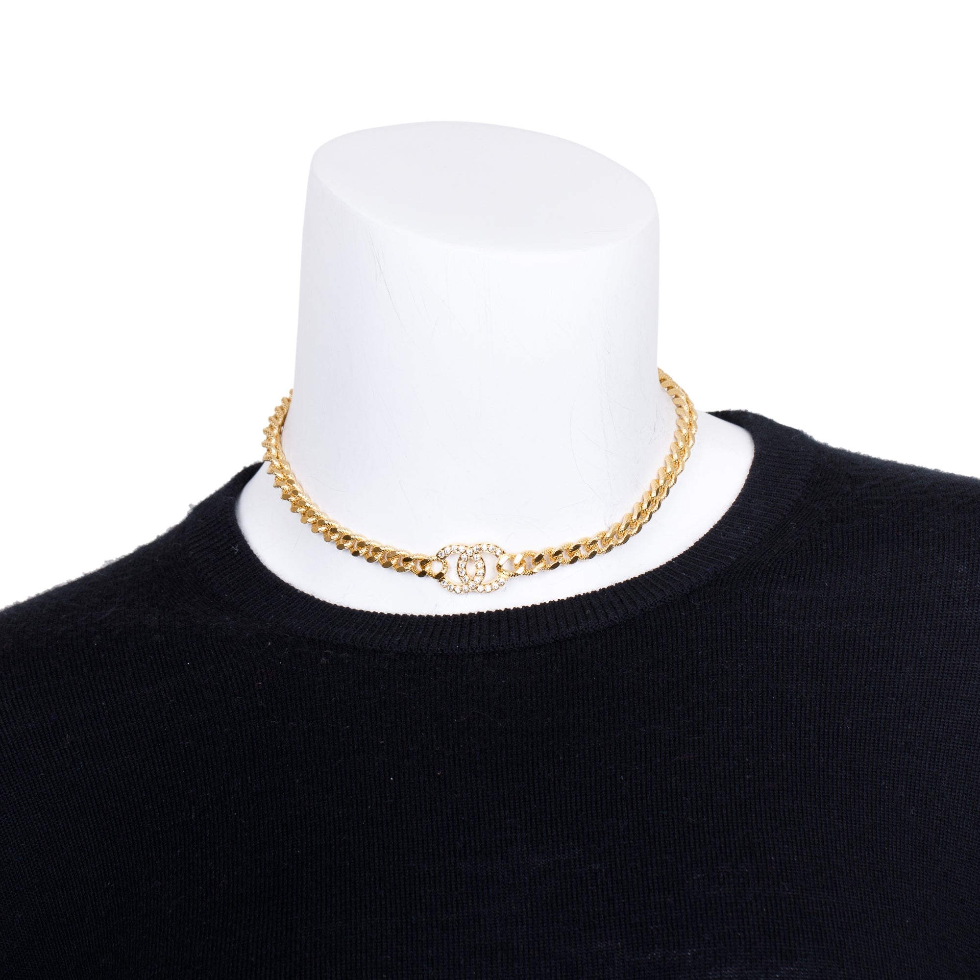 Chanel 2023 Gold Plated Strass CC Choker Necklace w/ Box