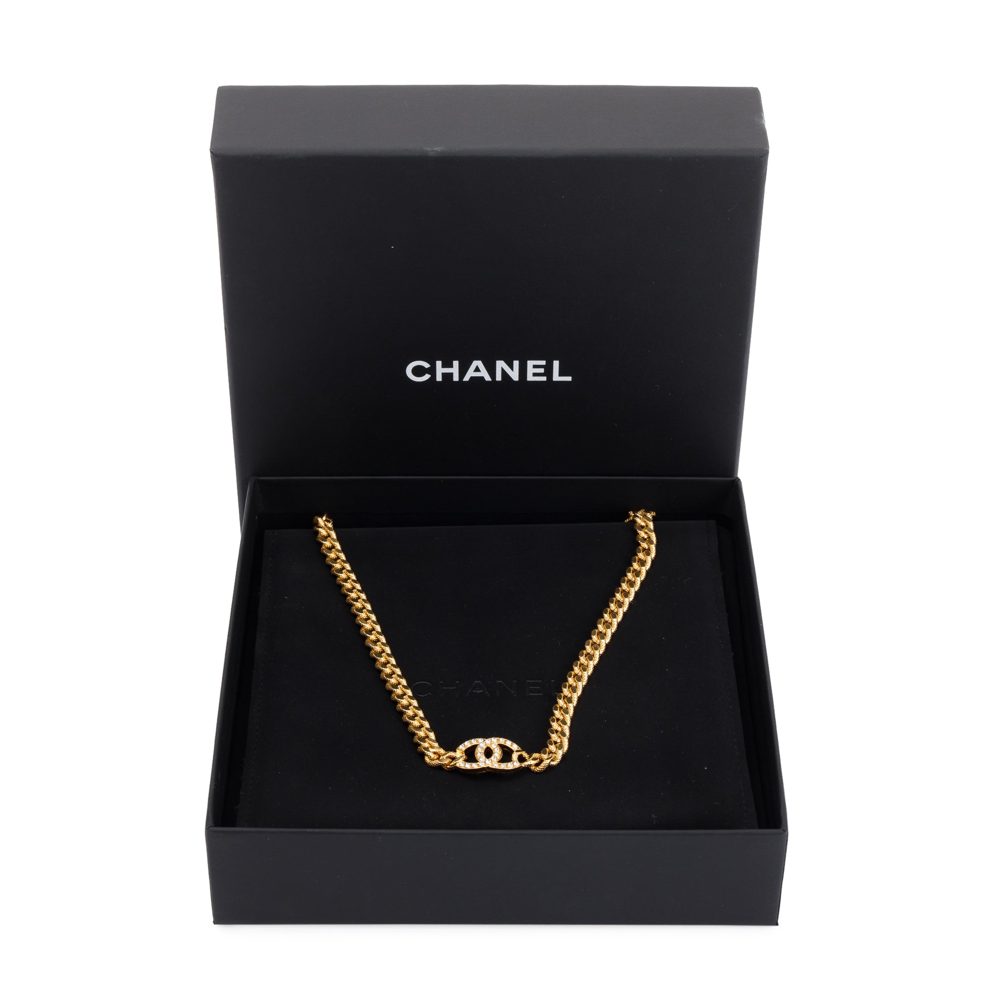 Chanel 2023 Gold Plated Strass CC Choker Necklace w/ Box