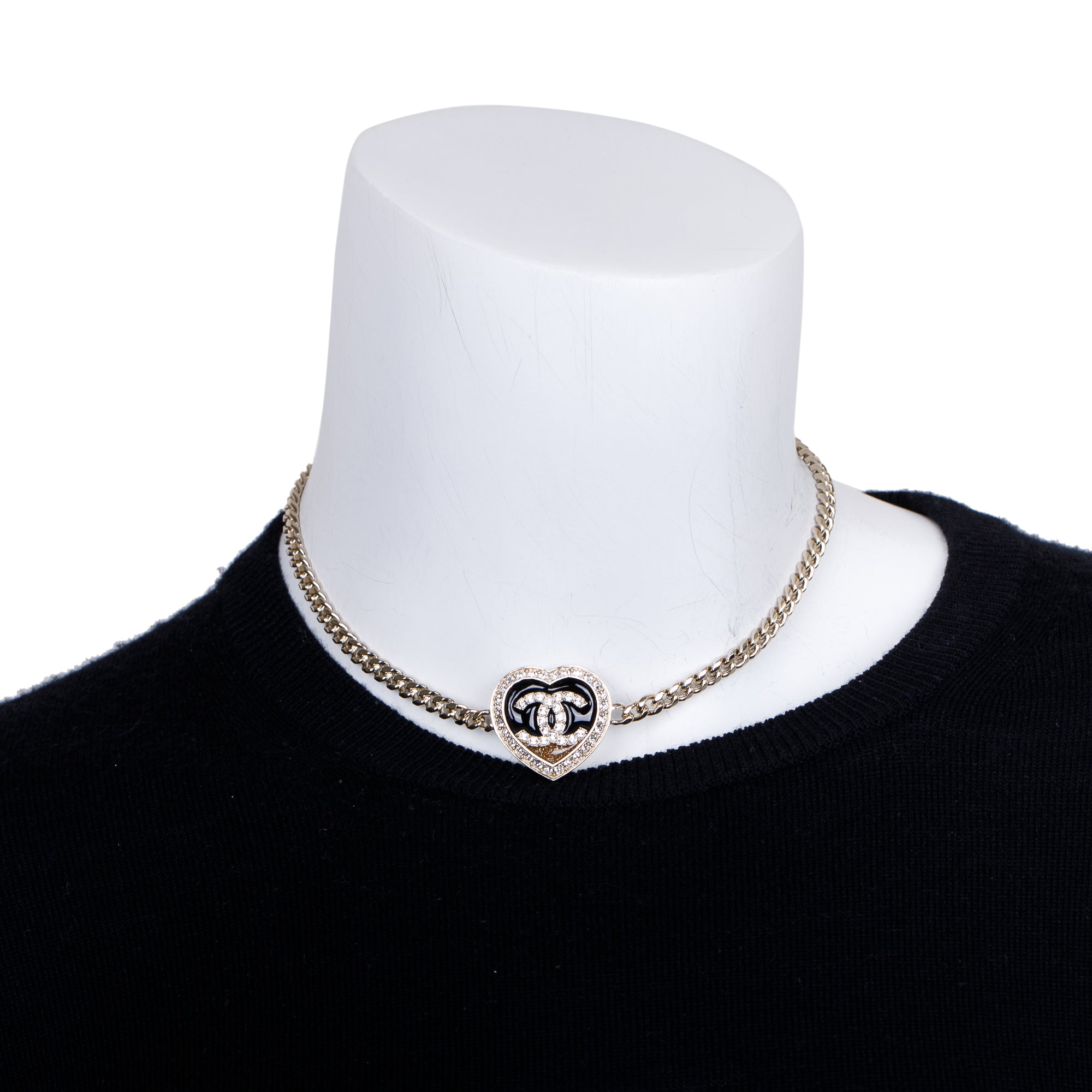 Chanel 2023 Gold Plated Strass & Resin CC Heart Choker w/ Box