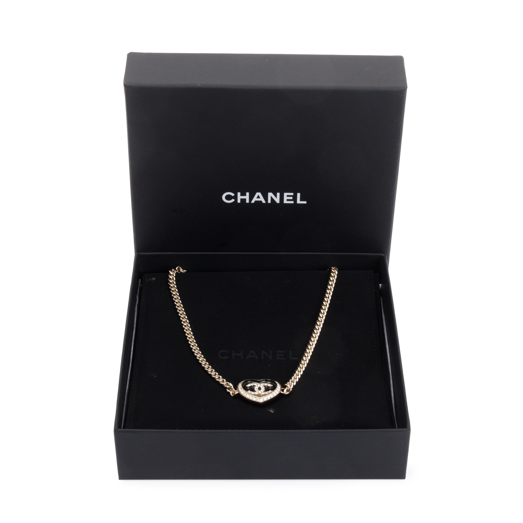 Chanel 2023 Gold Plated Strass & Resin CC Heart Choker w/ Box
