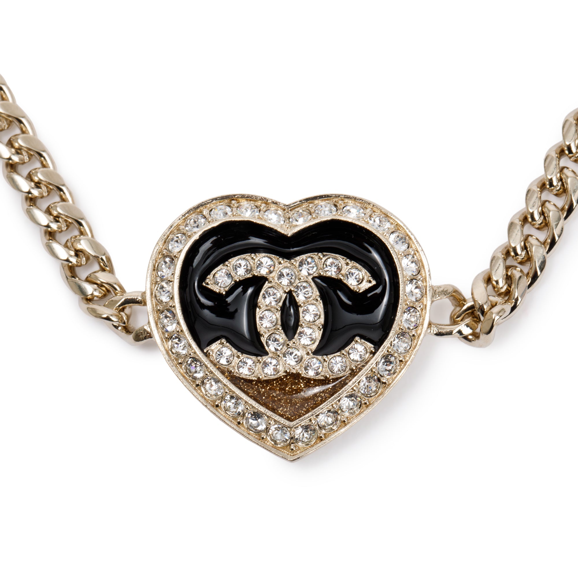 Chanel 2023 Gold Plated Strass & Resin CC Heart Choker w/ Box