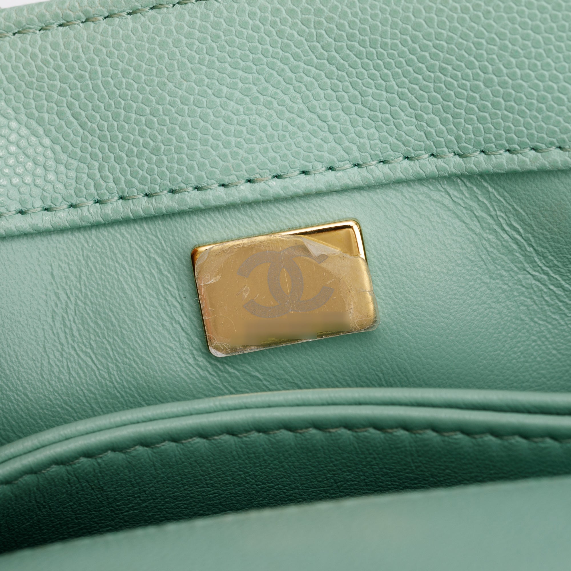 Chanel 2023 Green Quilted Caviar Leather Mini Coco Chain Handle Bag w/ Box