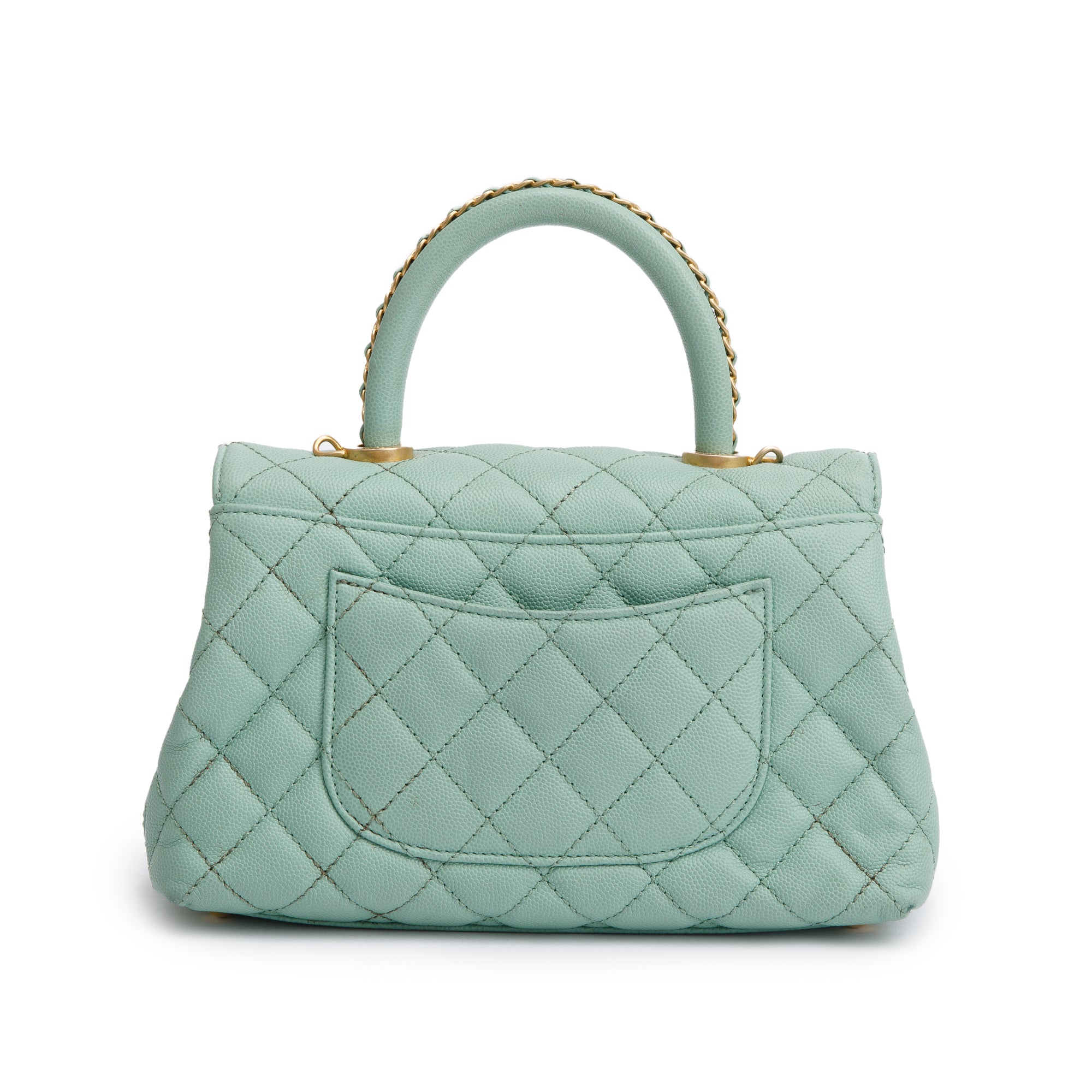 Chanel 2023 Green Quilted Caviar Leather Mini Coco Chain Handle Bag w/ Box