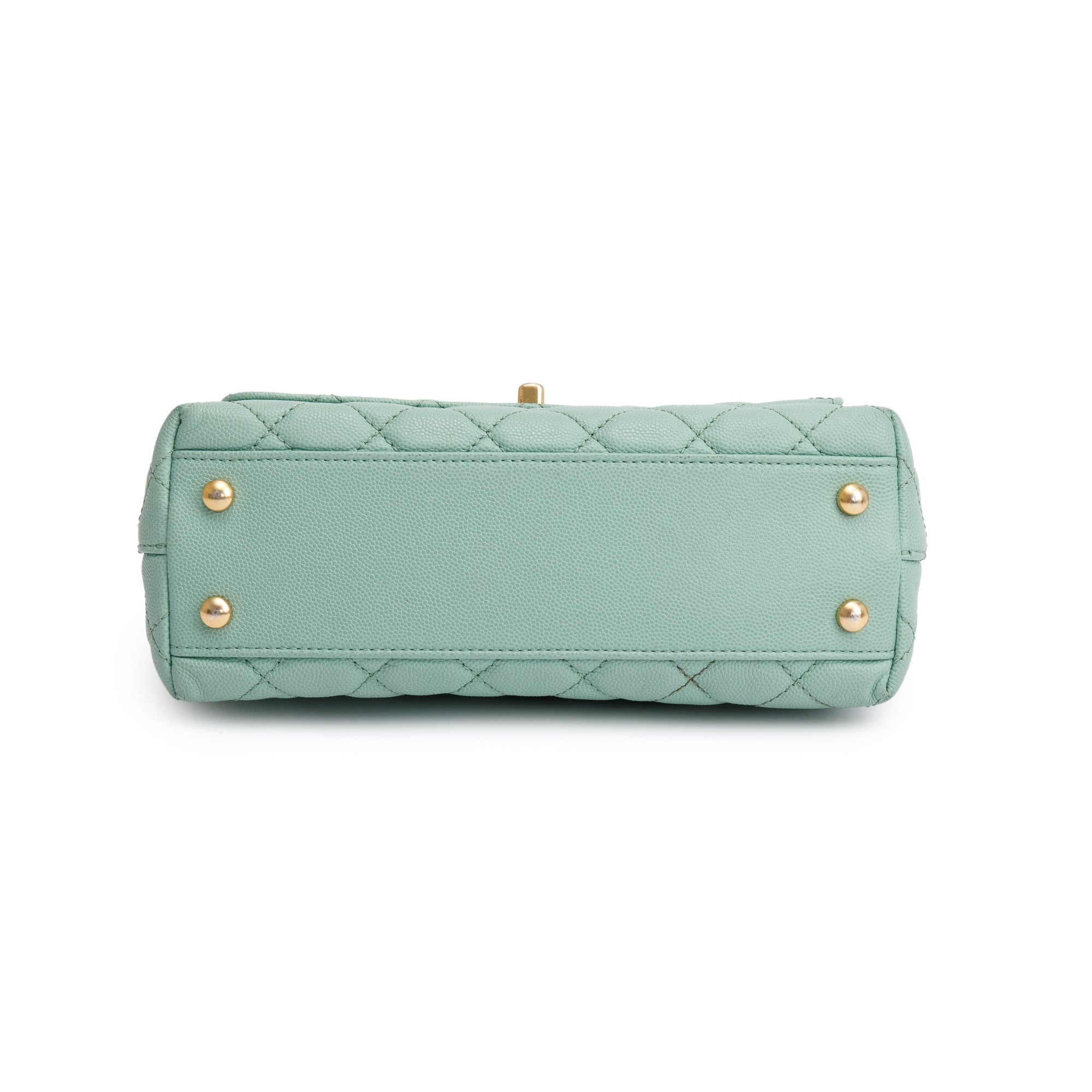 Chanel 2023 Green Quilted Caviar Leather Mini Coco Chain Handle Bag w/ Box