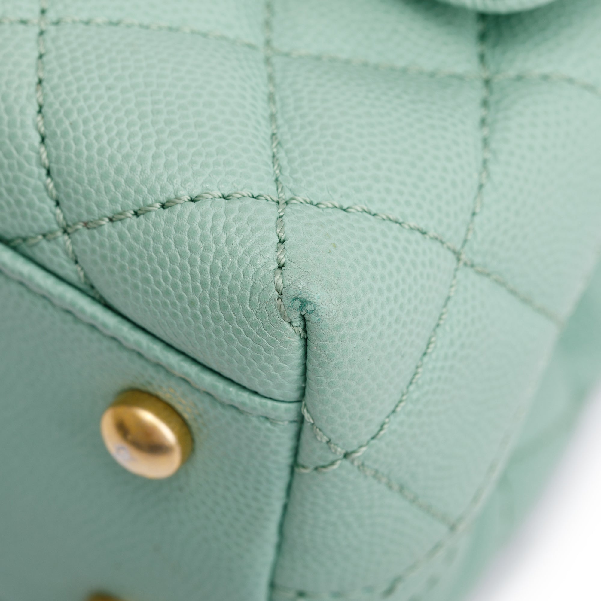 Chanel 2023 Green Quilted Caviar Leather Mini Coco Chain Handle Bag w/ Box