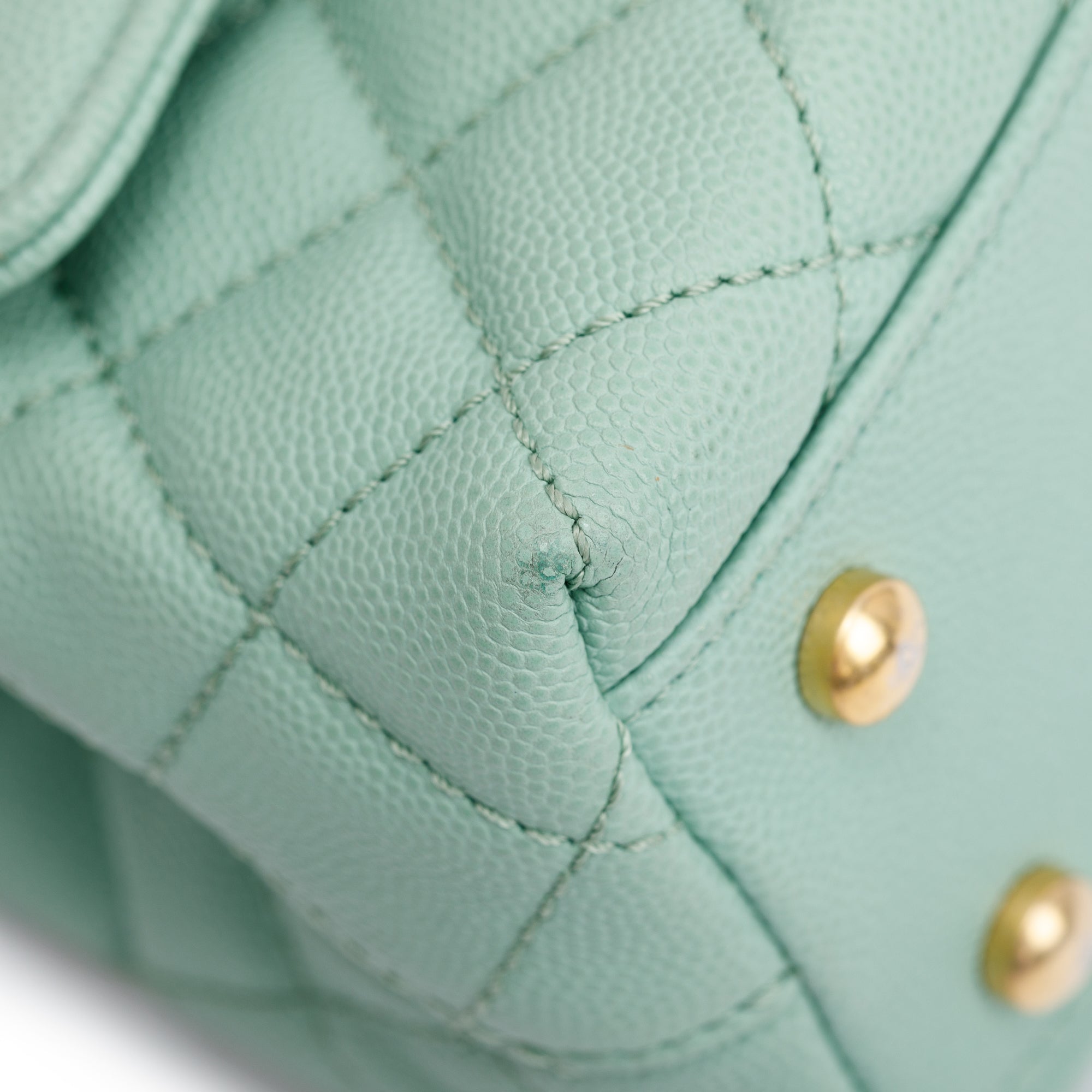 Chanel 2023 Green Quilted Caviar Leather Mini Coco Chain Handle Bag w/ Box