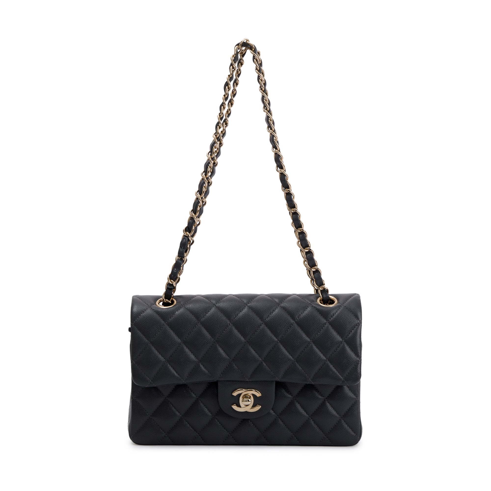 Chanel 2023 Grey Caviar Small Classic Double Flap Bag w/ Box