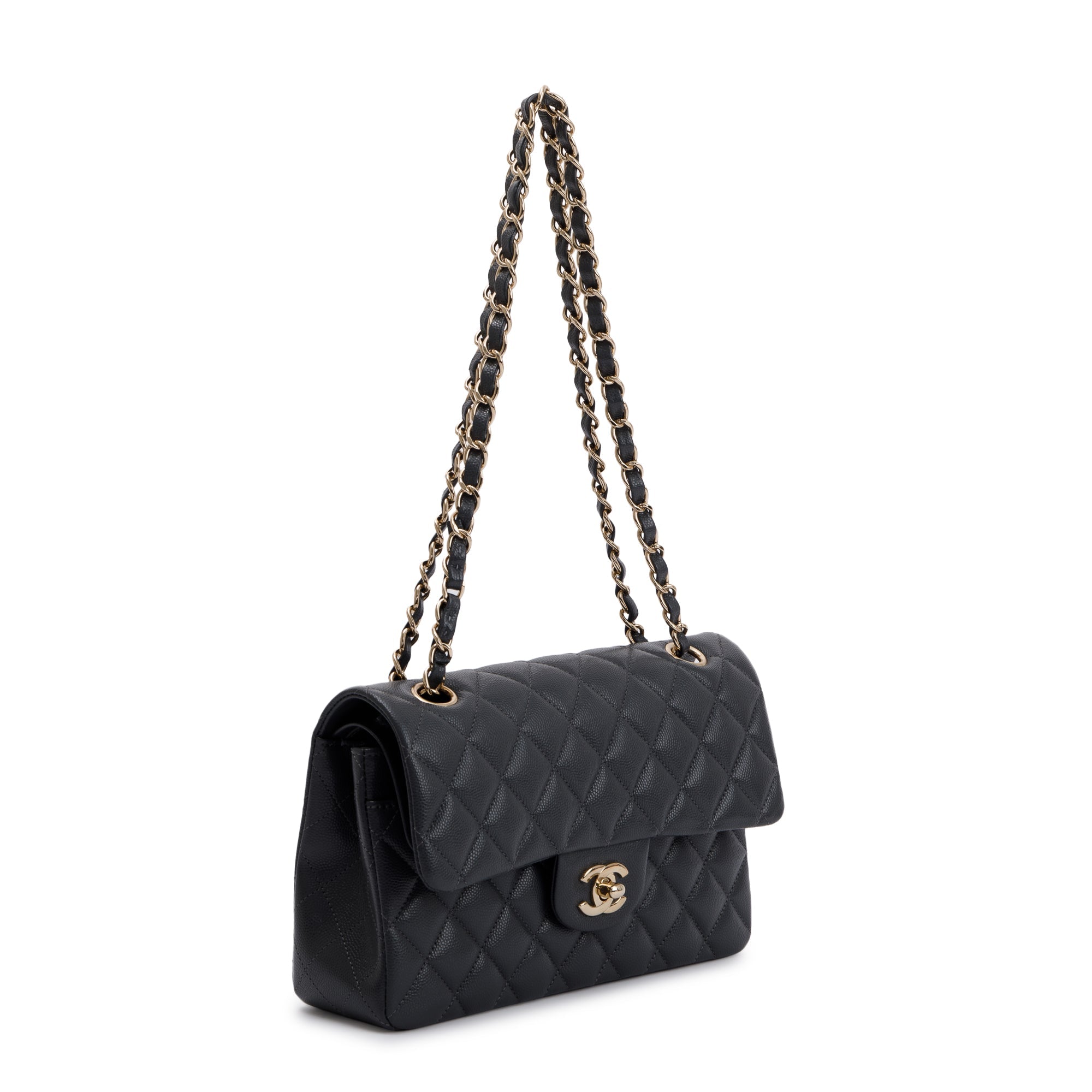 Chanel 2023 Grey Caviar Small Classic Double Flap Bag w/ Box