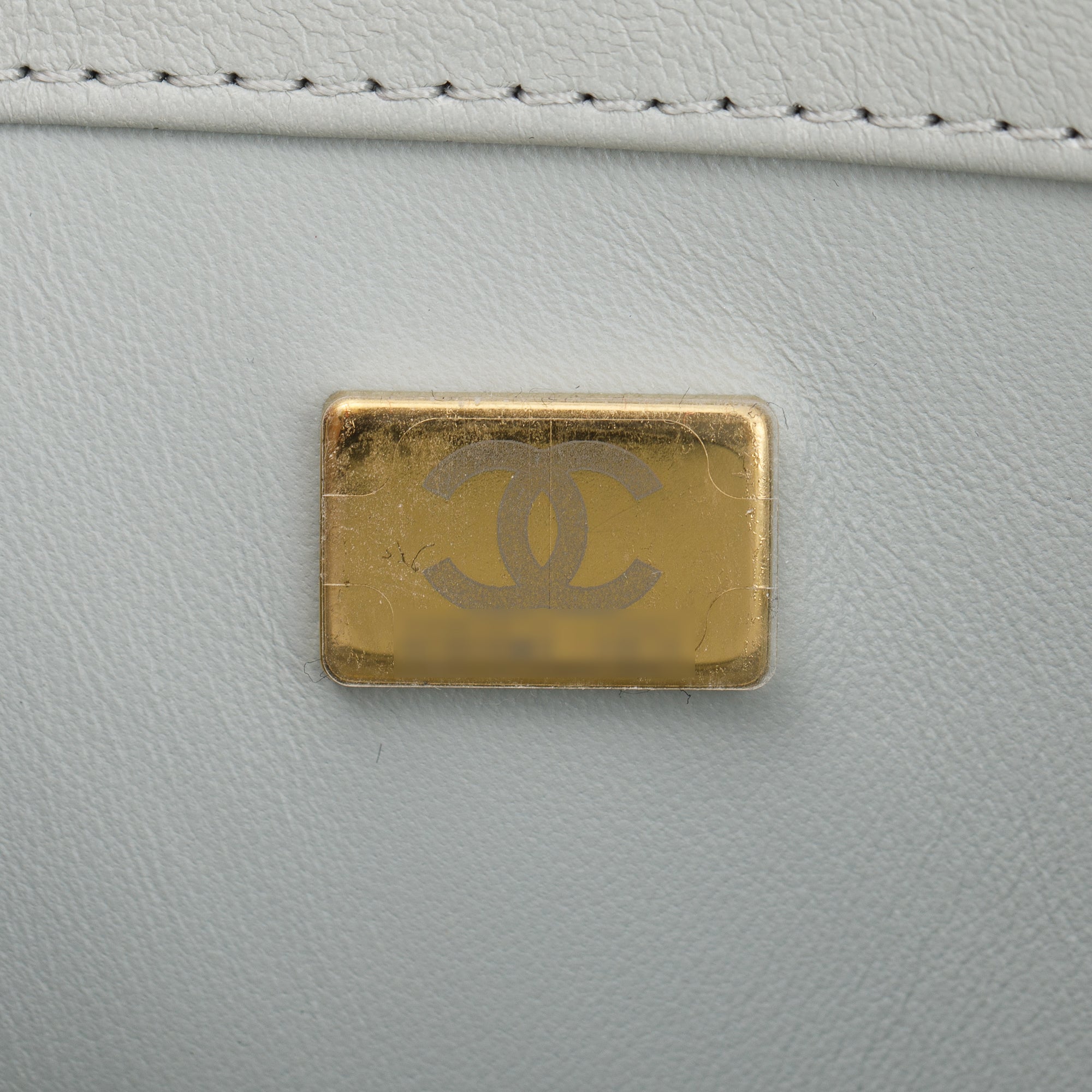 Chanel 2023 Grey Quilted Lambskin Leather Logo Chain Handle Flap Bag w/ Box