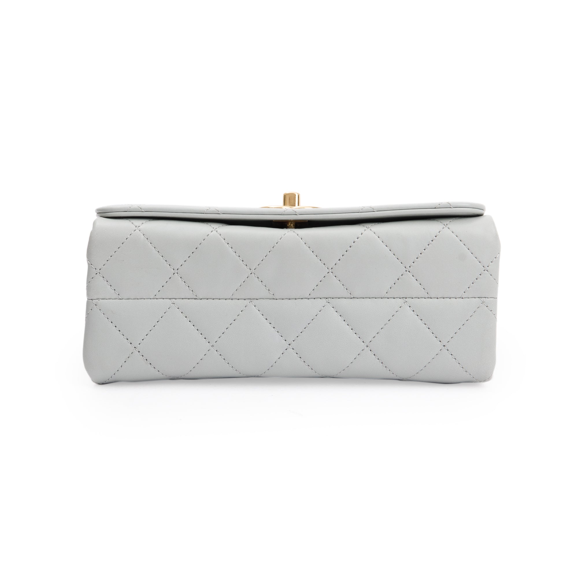 Chanel 2023 Grey Quilted Lambskin Leather Logo Chain Handle Flap Bag w/ Box