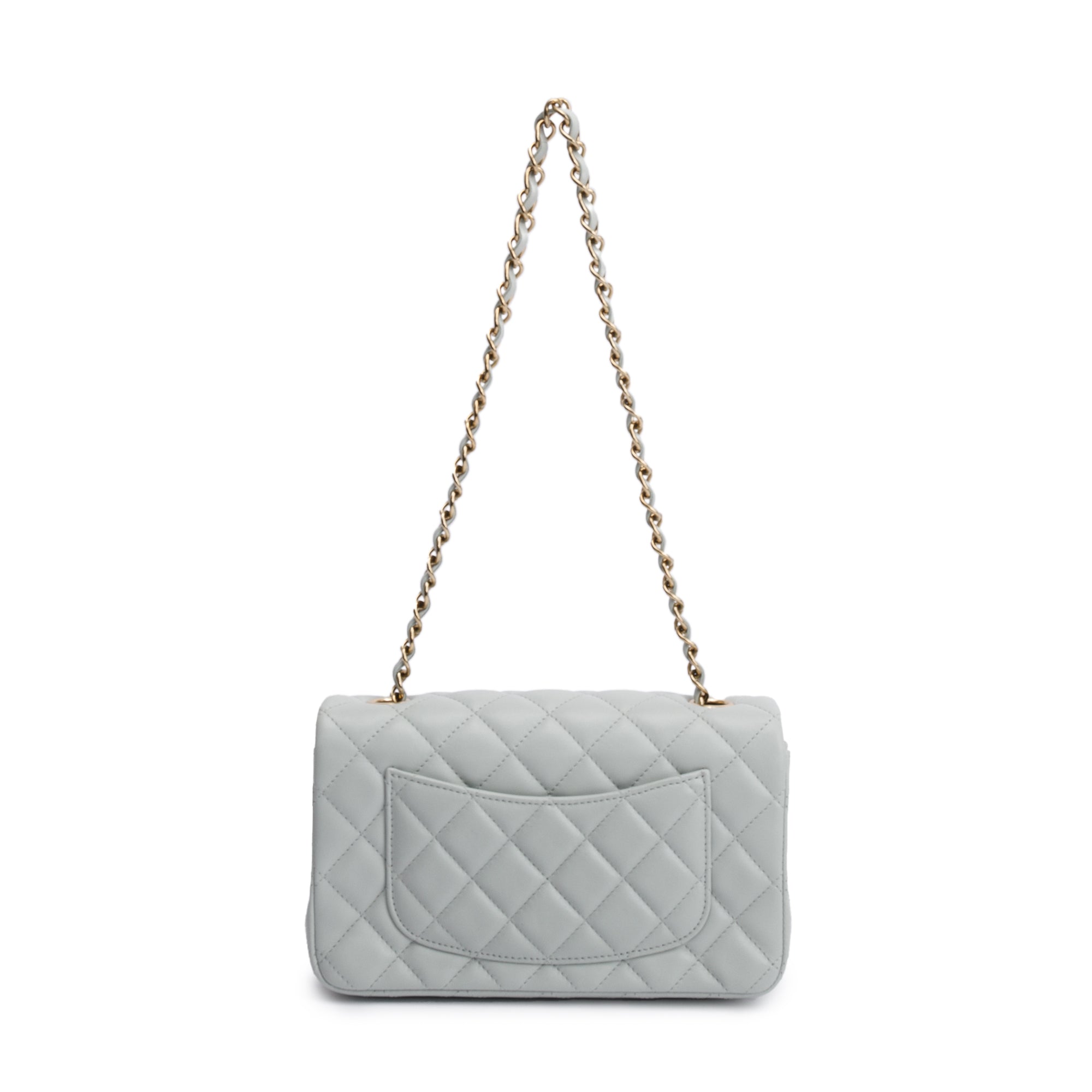 Chanel 2023 Light Grey Quilted Lambskin Leather Mini Classic Flap Handbag