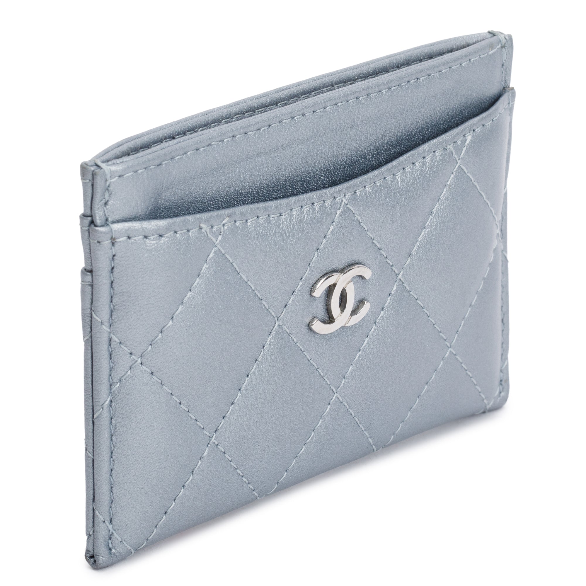 Chanel 2023 Metallic Blue Calfskin Leather Classic Card Holder