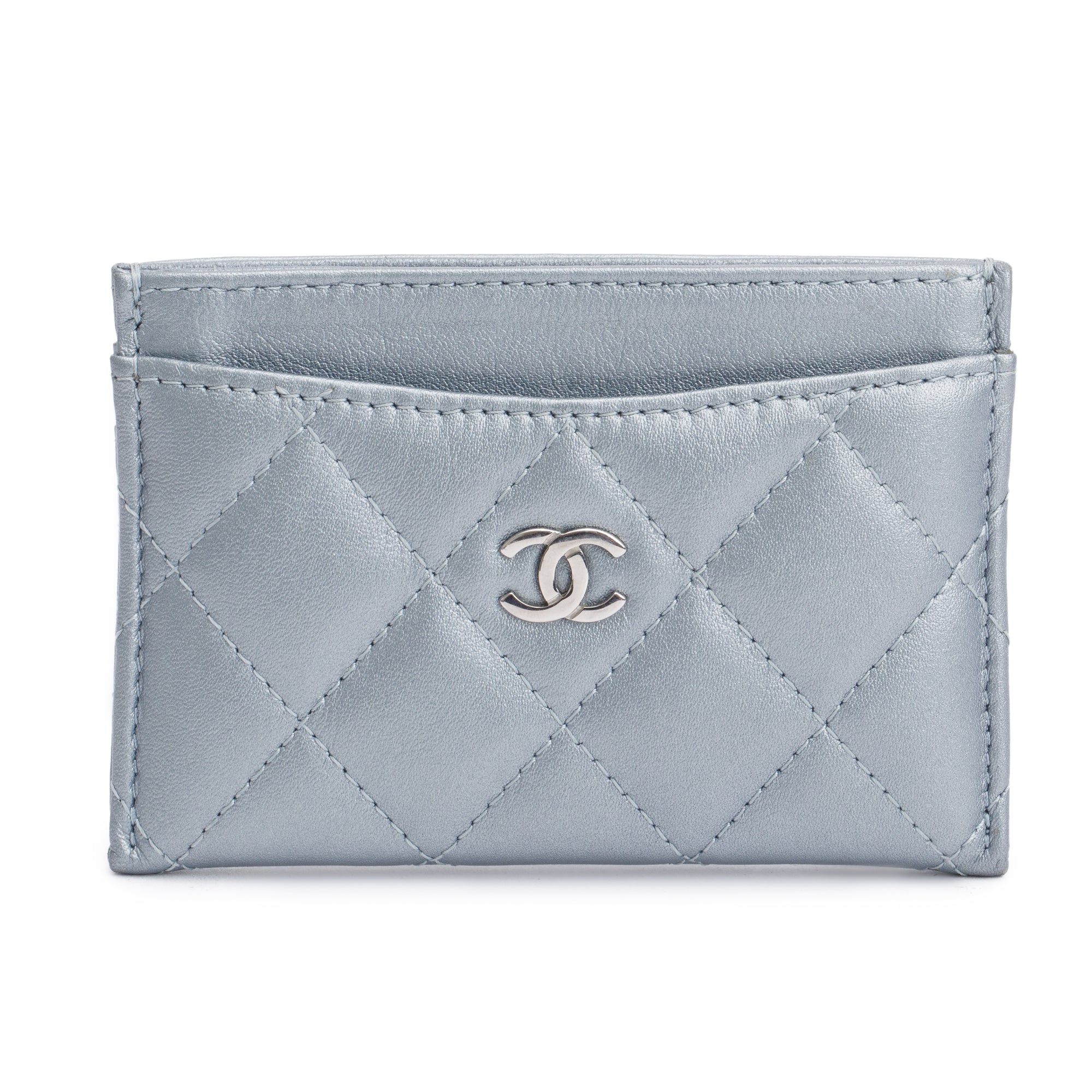 Chanel 2023 Metallic Blue Calfskin Leather Classic Card Holder
