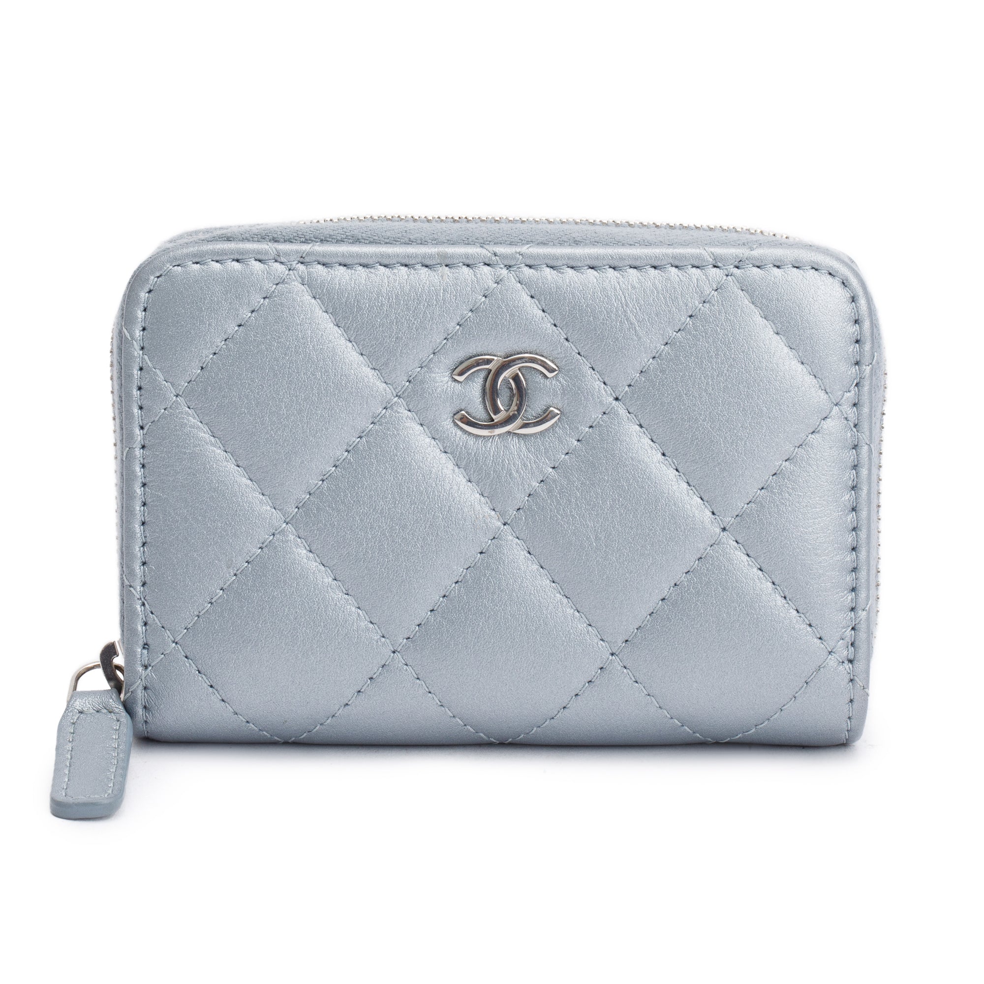 Chanel 2023 Metallic Blue Calfskin Leather Classic Zipped Coin Purse