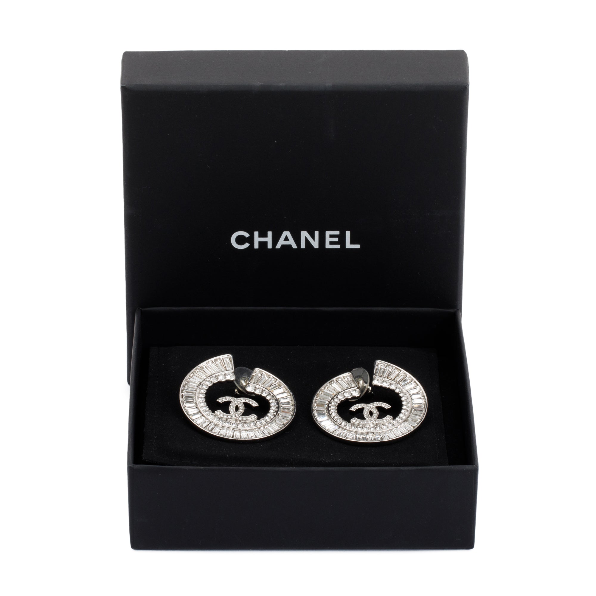 Chanel 2023 Palladium Plated Strass CC Round Earrings w/ Box & Receipt