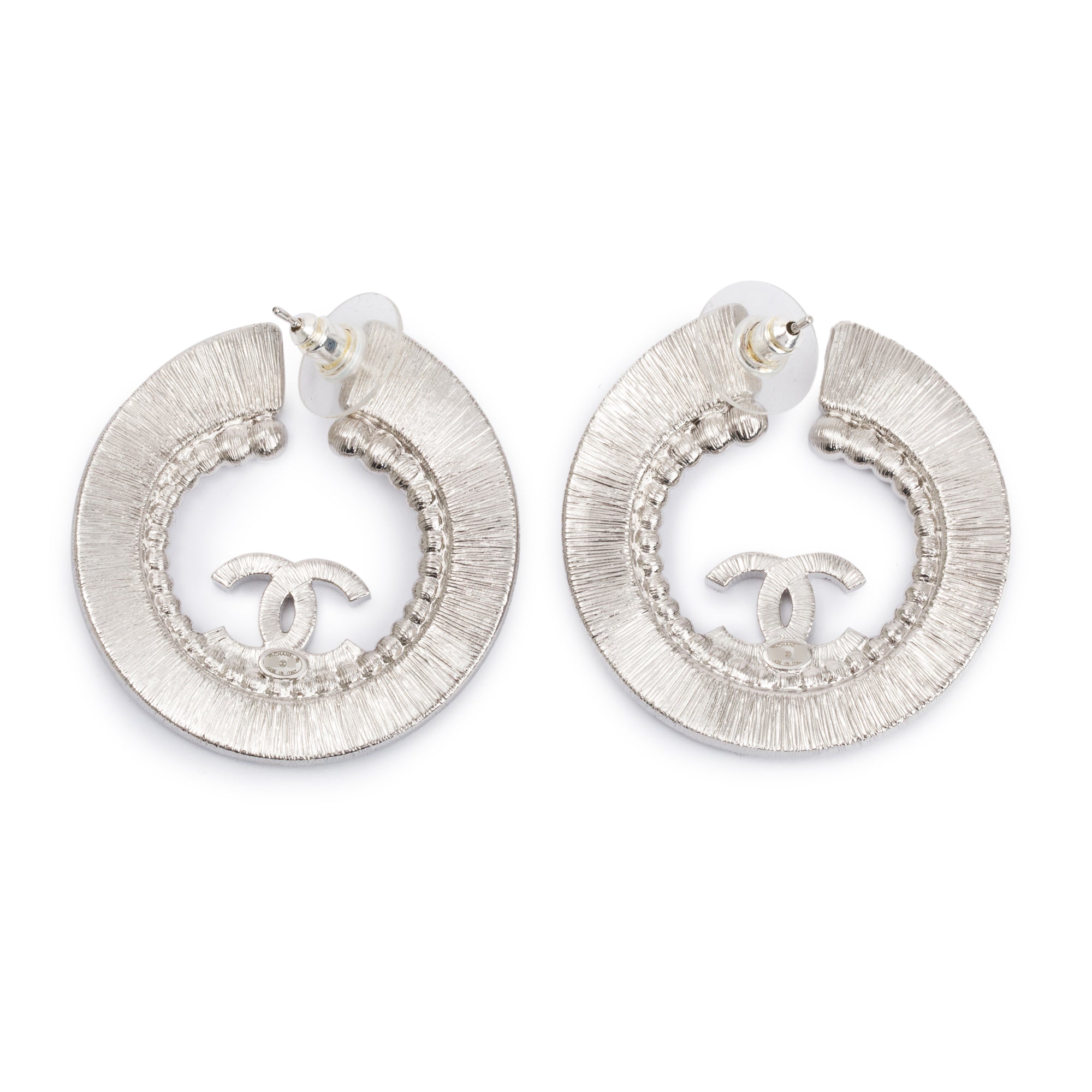 Chanel 2023 Palladium Plated Strass CC Round Earrings w/ Box & Receipt