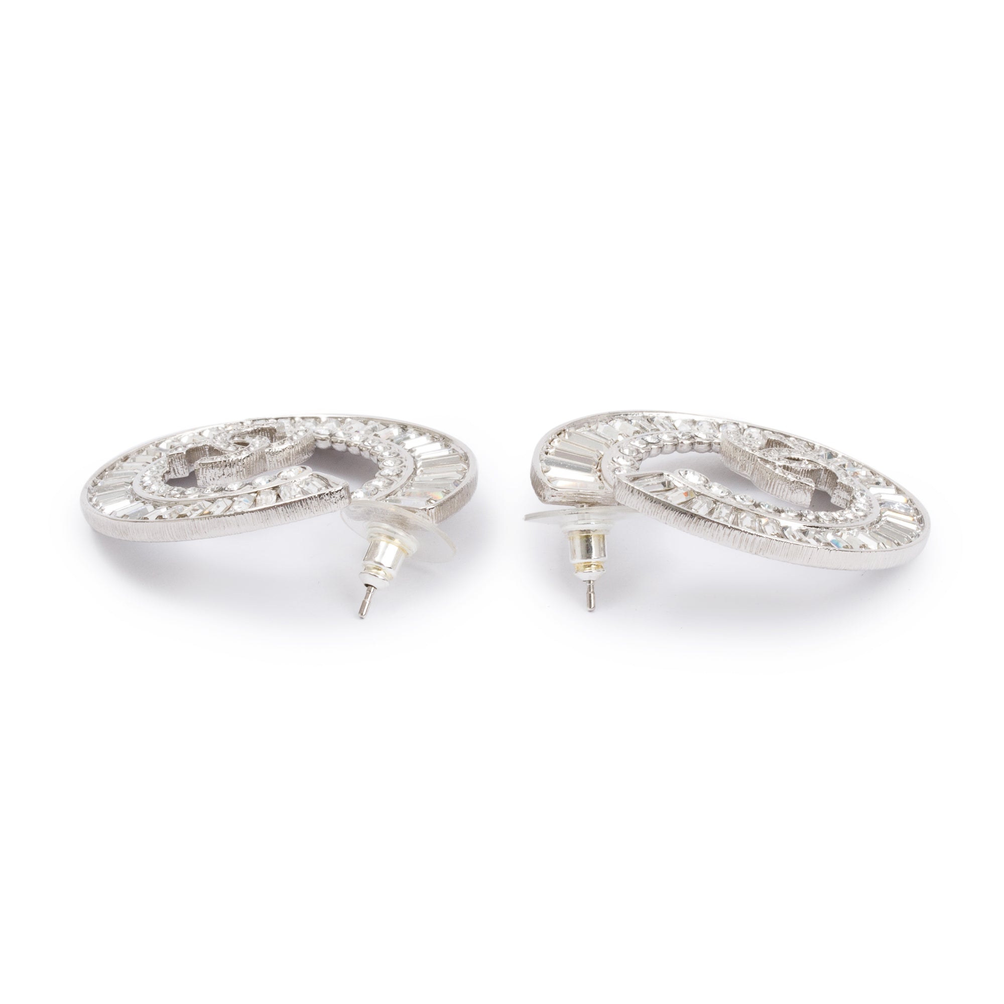 Chanel 2023 Palladium Plated Strass CC Round Earrings w/ Box & Receipt