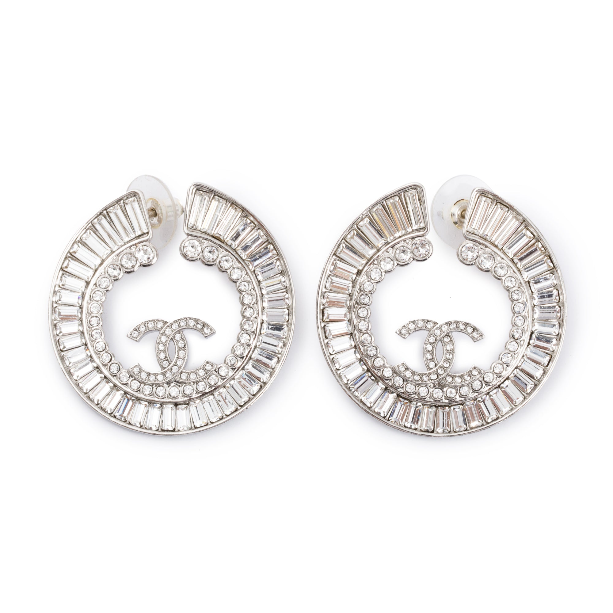 Chanel 2023 Palladium Plated Strass CC Round Earrings w/ Box & Receipt