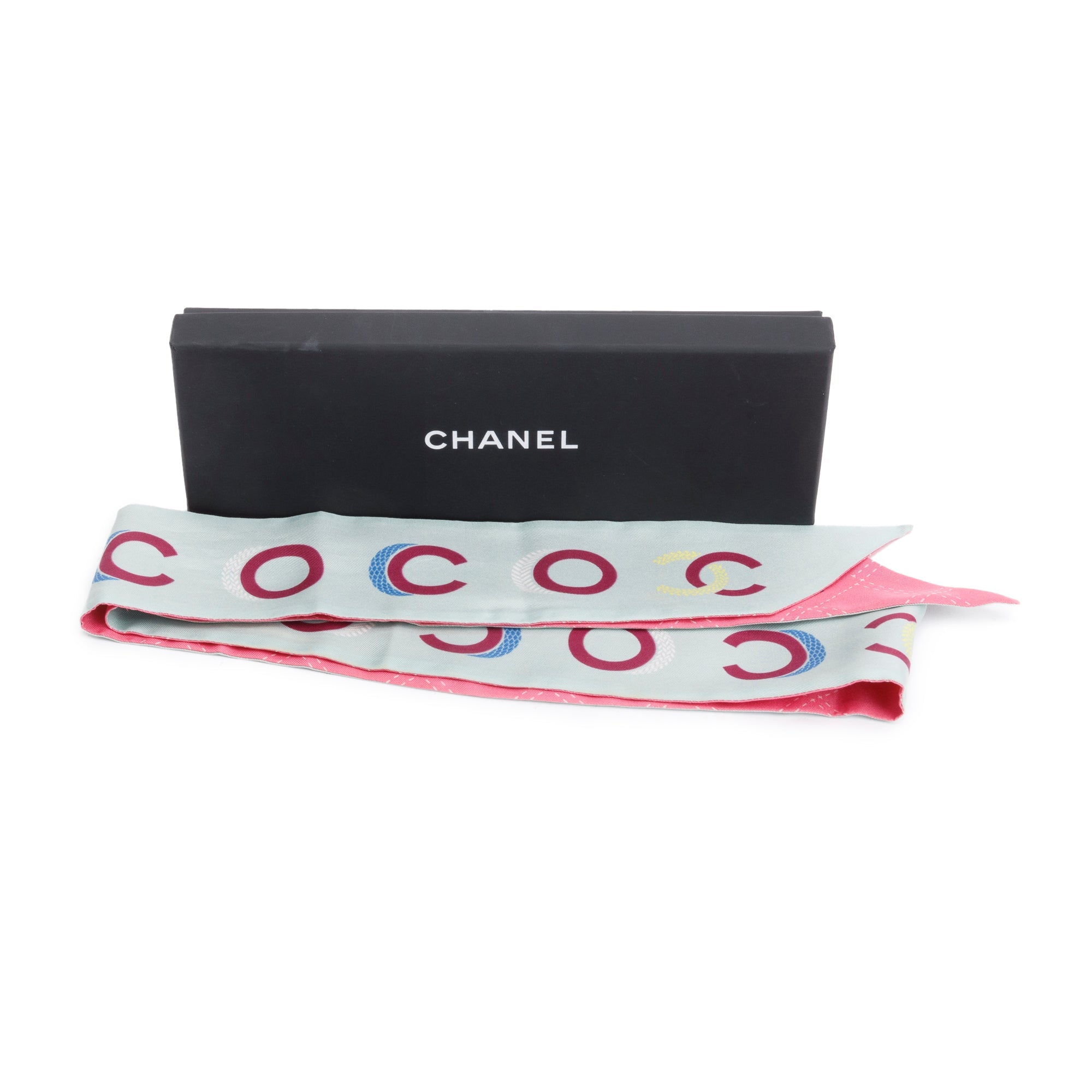 Chanel 2023 Pink CC Printed Silk Twill Slim Bandeau w/ Box & Receipt