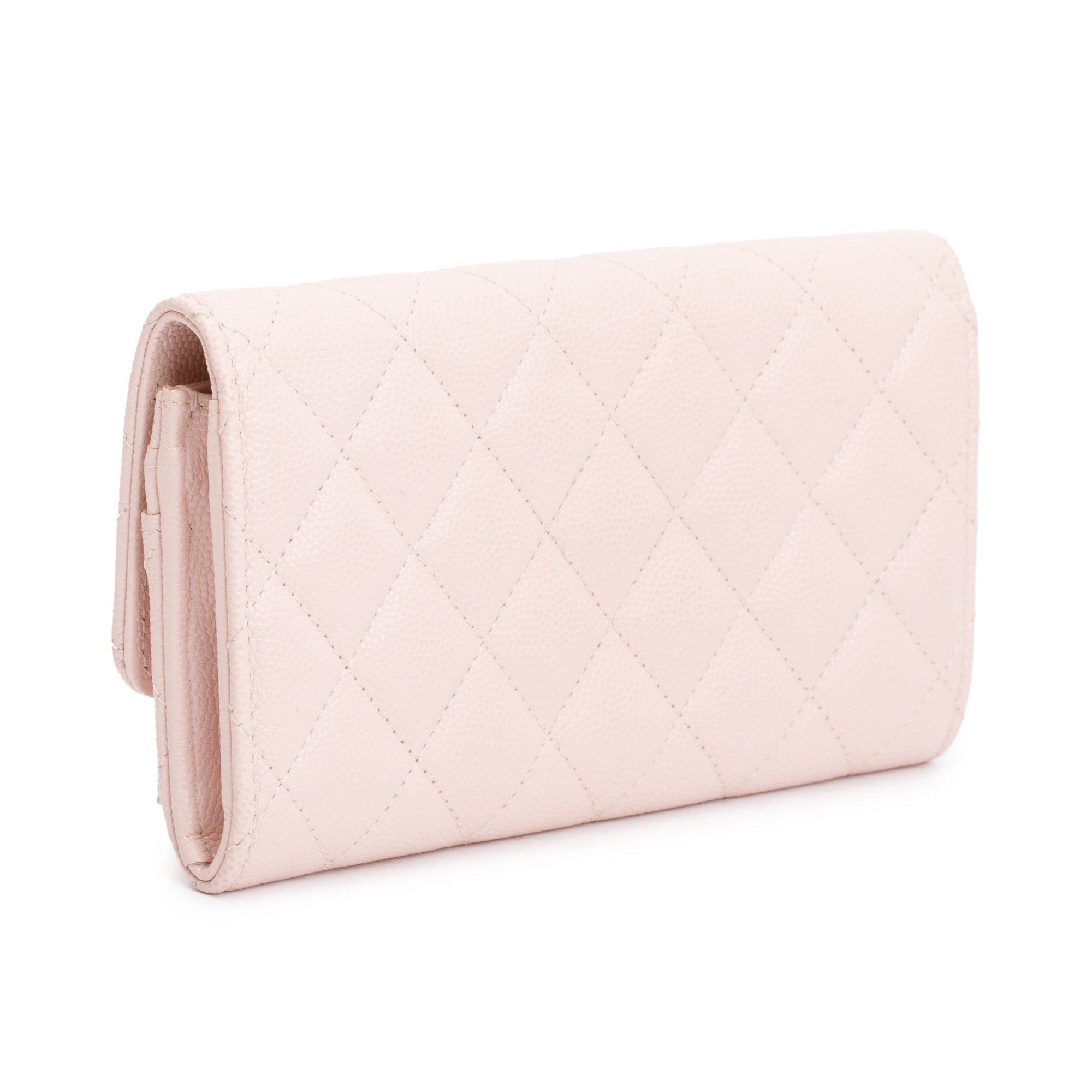 Chanel 2023 Pink Caviar Leather Strass CC Flap Wallet