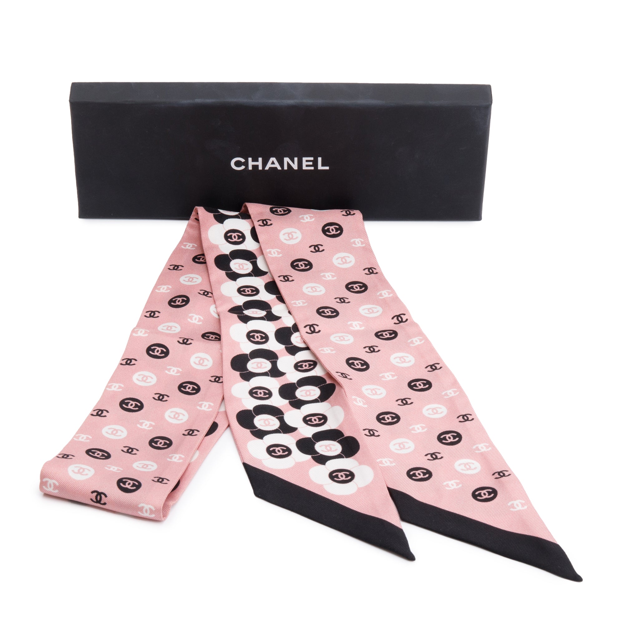 Chanel 2023 Pink Multicolor Printed Silk Twill Slim Bandeau w/ Box & Receipt