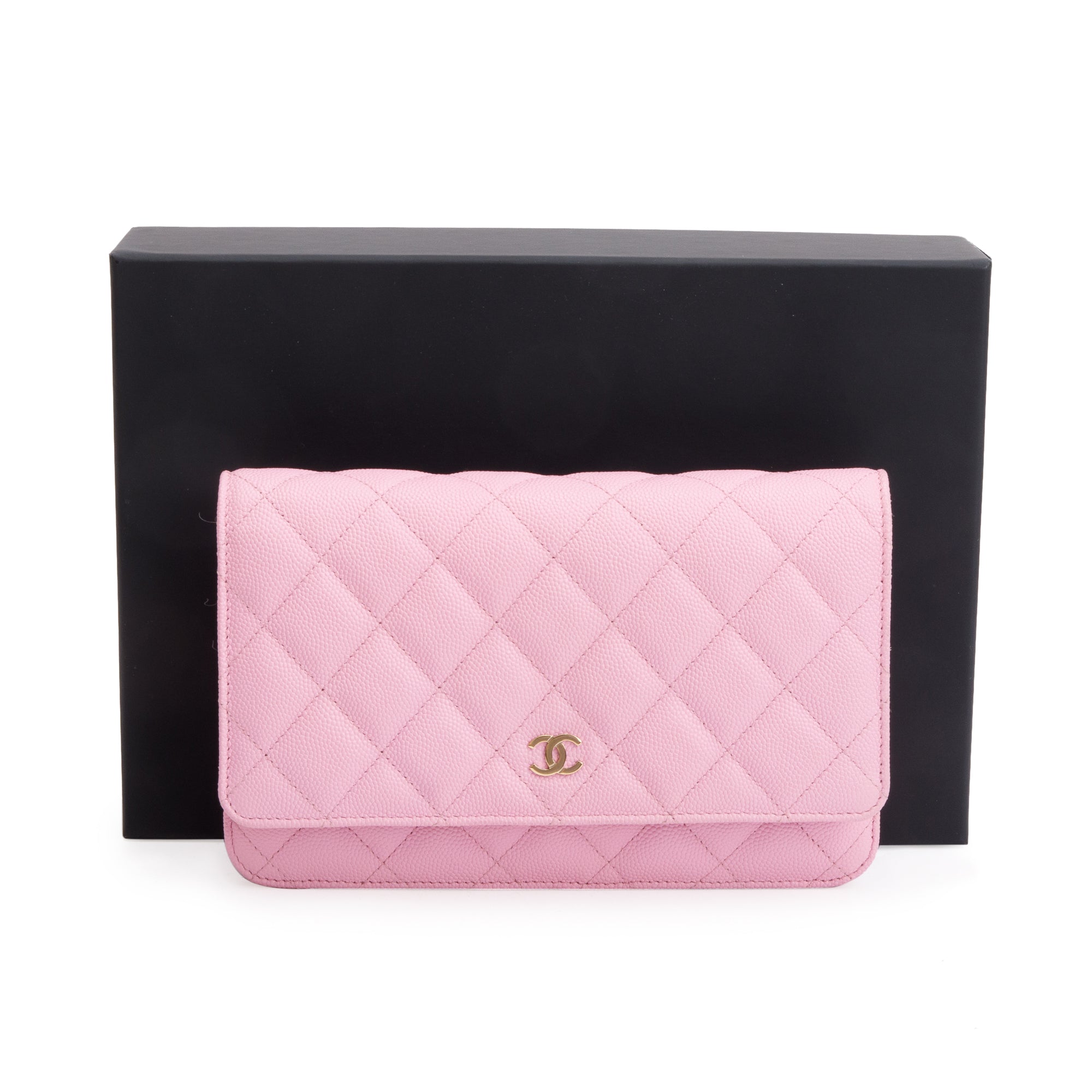 Chanel 2023 Pink Quilted Caviar Leather Classic Wallet on Chain w/ Box