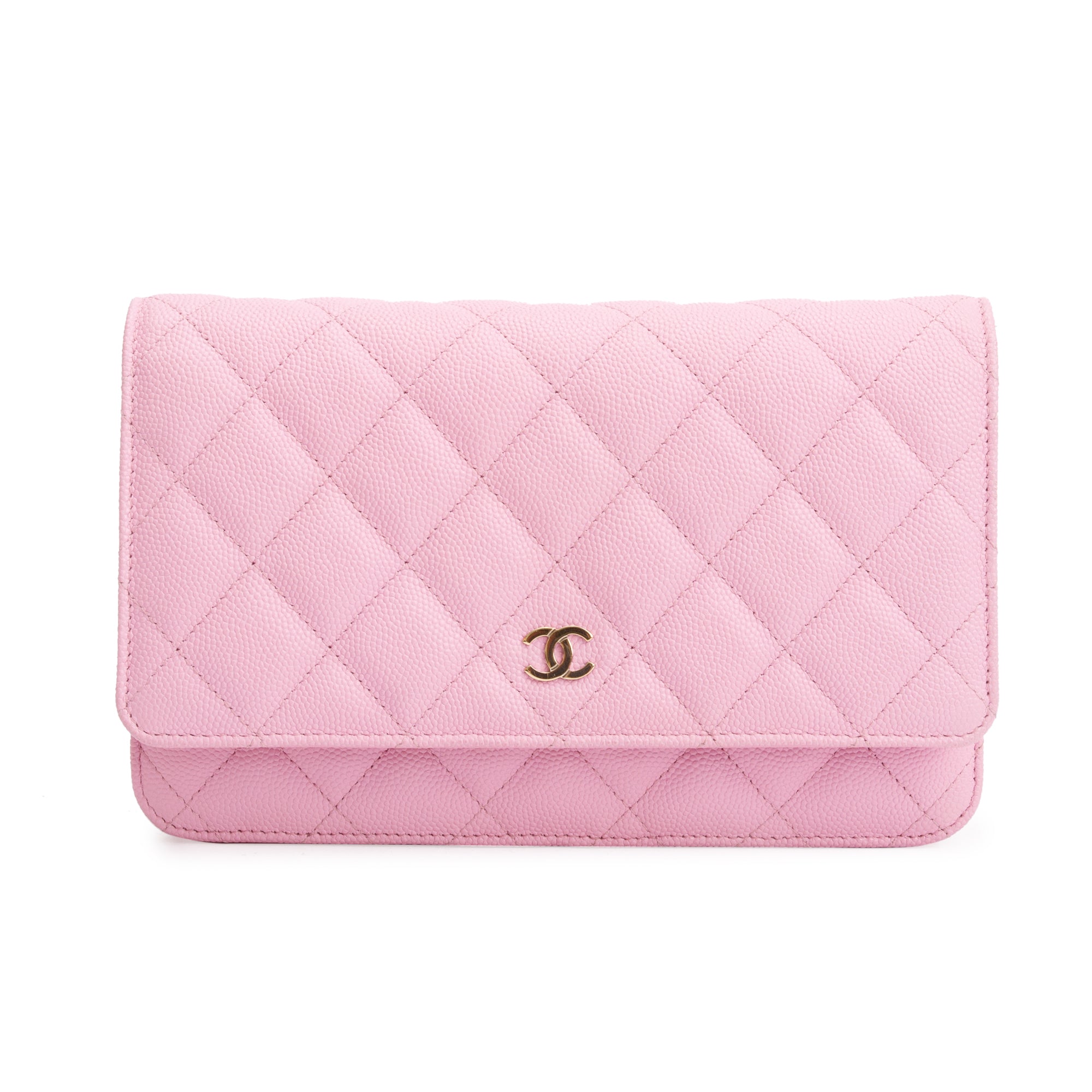 Chanel 2023 Pink Quilted Caviar Leather Classic Wallet on Chain w/ Box