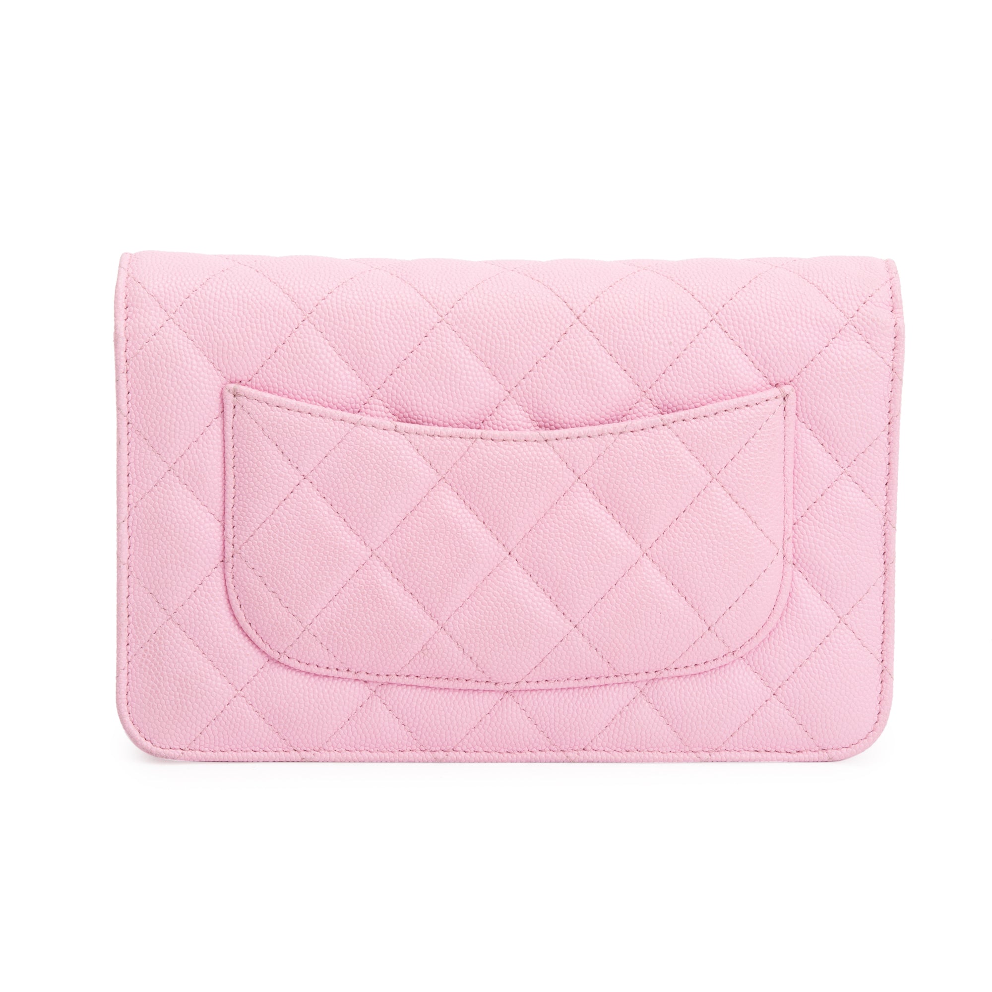 Chanel 2023 Pink Quilted Caviar Leather Classic Wallet on Chain w/ Box