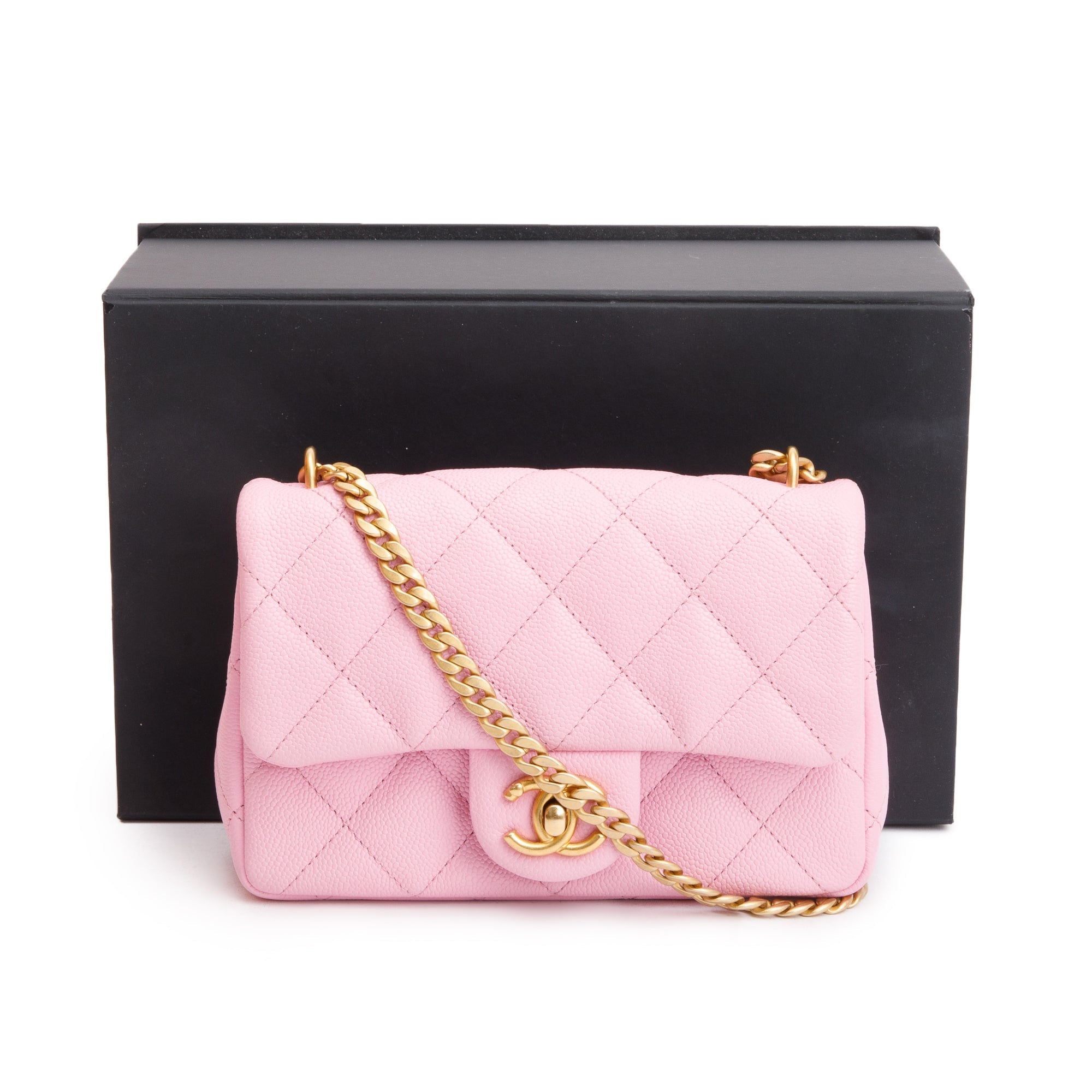 Chanel 2023 Pink Quilted Caviar Leather Sweetheart Crush Classic Rectangular Mini Flap Bag w/ Box
