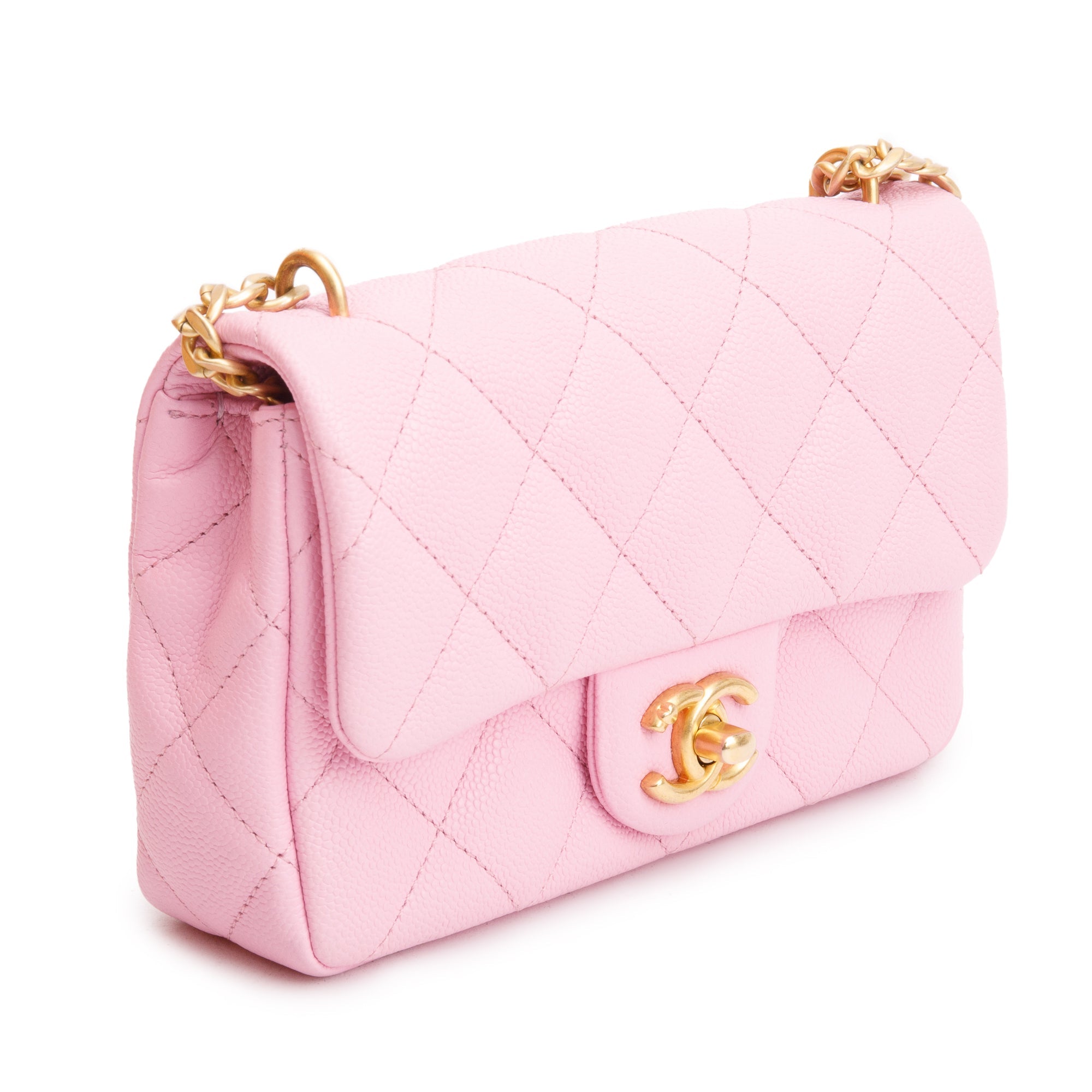 Chanel 2023 Pink Quilted Caviar Leather Sweetheart Crush Classic Rectangular Mini Flap Bag w/ Box